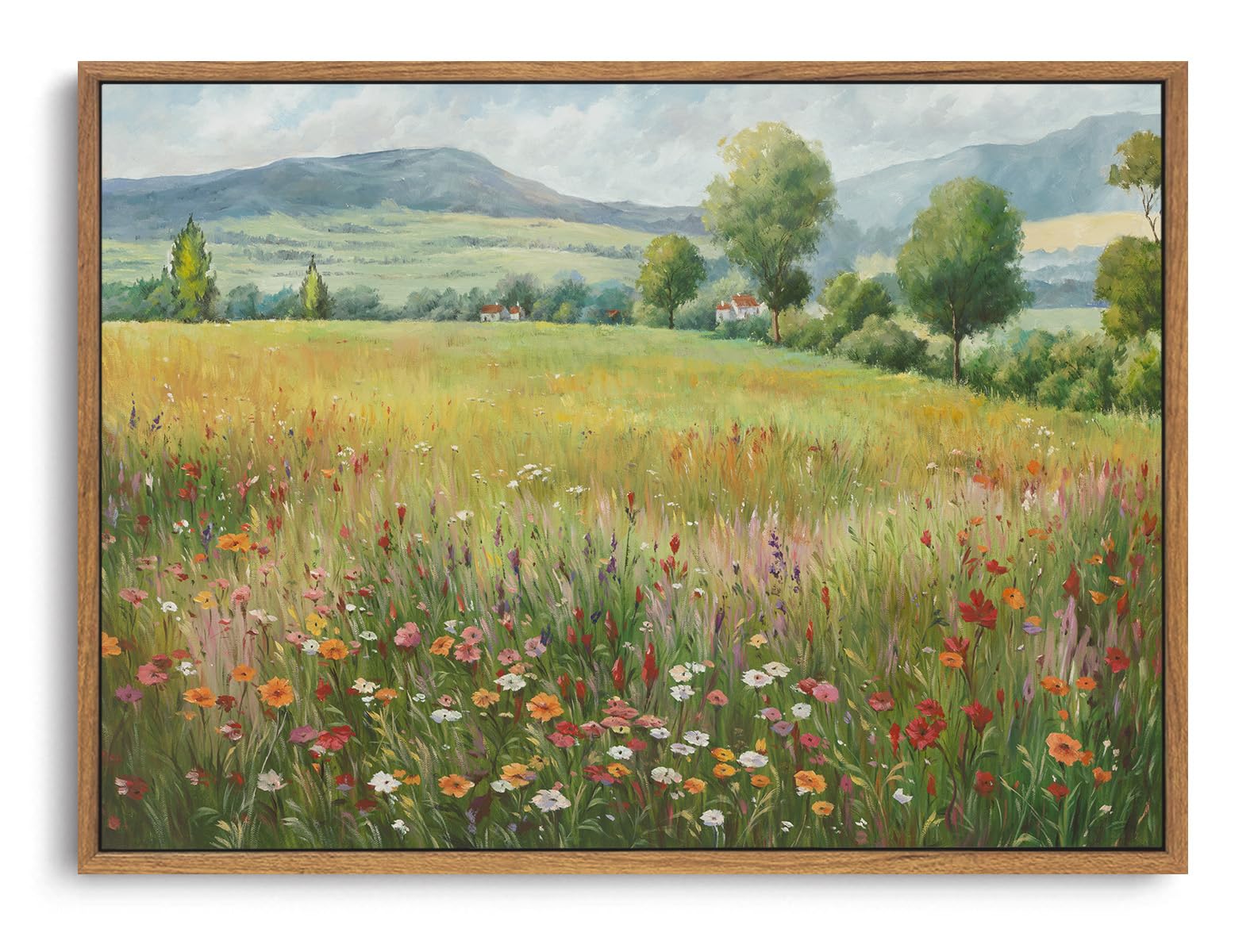Oiqartoiq Vintage Farmhouse Landscape Framed Wall Art Modern Floral Wild Flower Botanical Spring Canvas Wall Art Rustic Country 