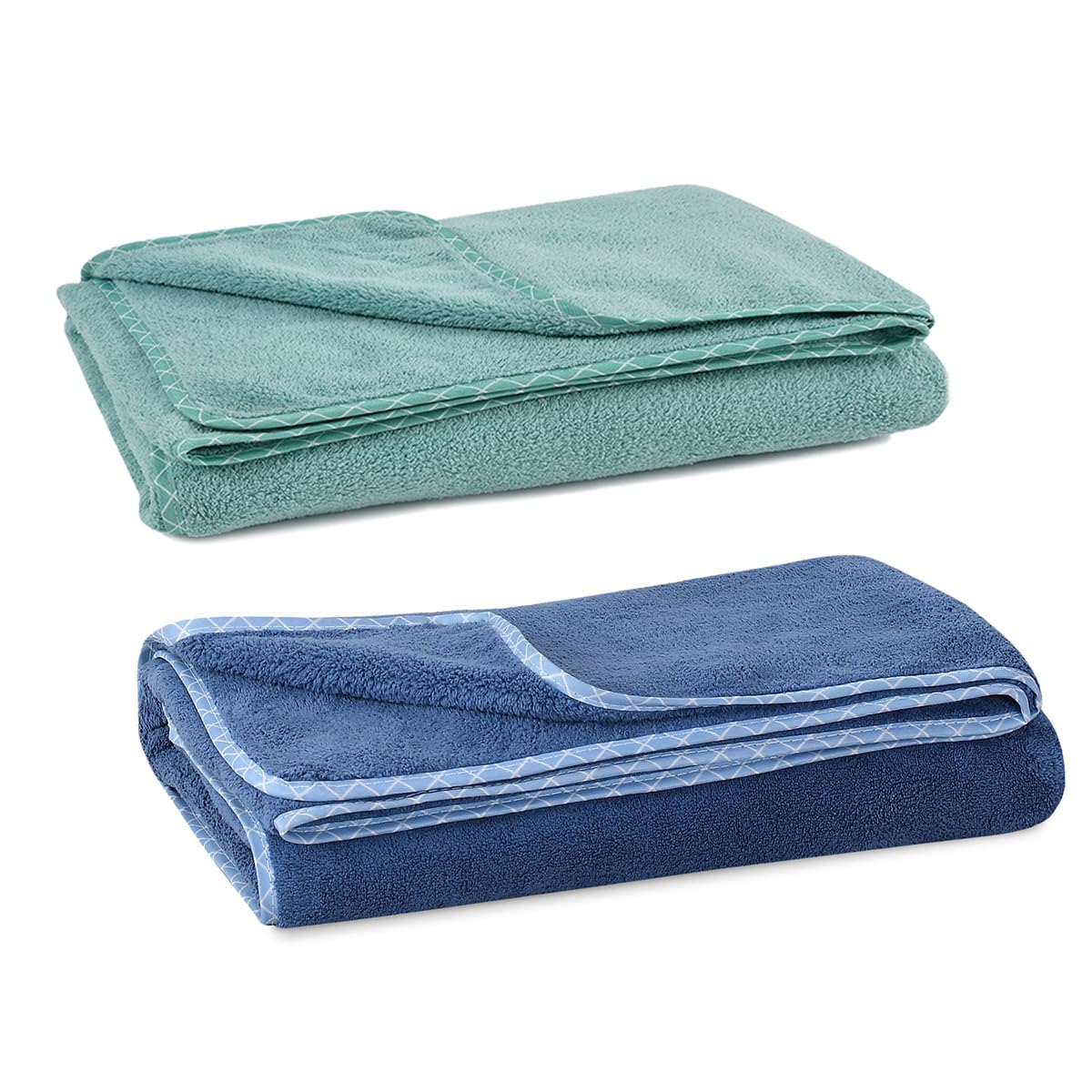 UrbanLeaf Microfiber Large Bath Towel | Quick Dry Super Absorbent - Bath Towel for Men and Women | Navy Blue & Green | Towel for