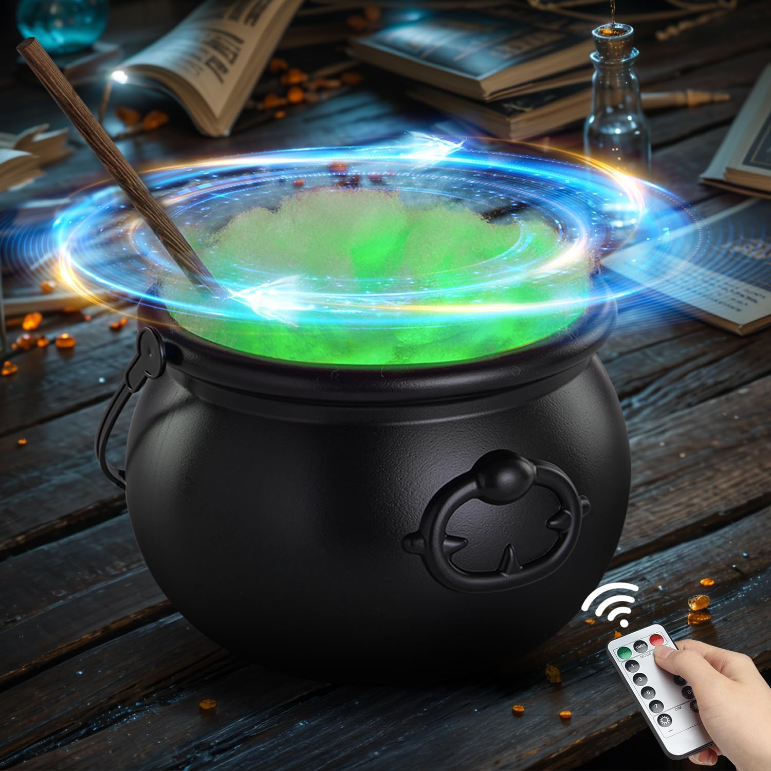 Zidmo Halloween Decorations Indoor - Magic Auto Mixing Witches Cauldron - Black Plastic Punch Bowl Decor with Light String, Time