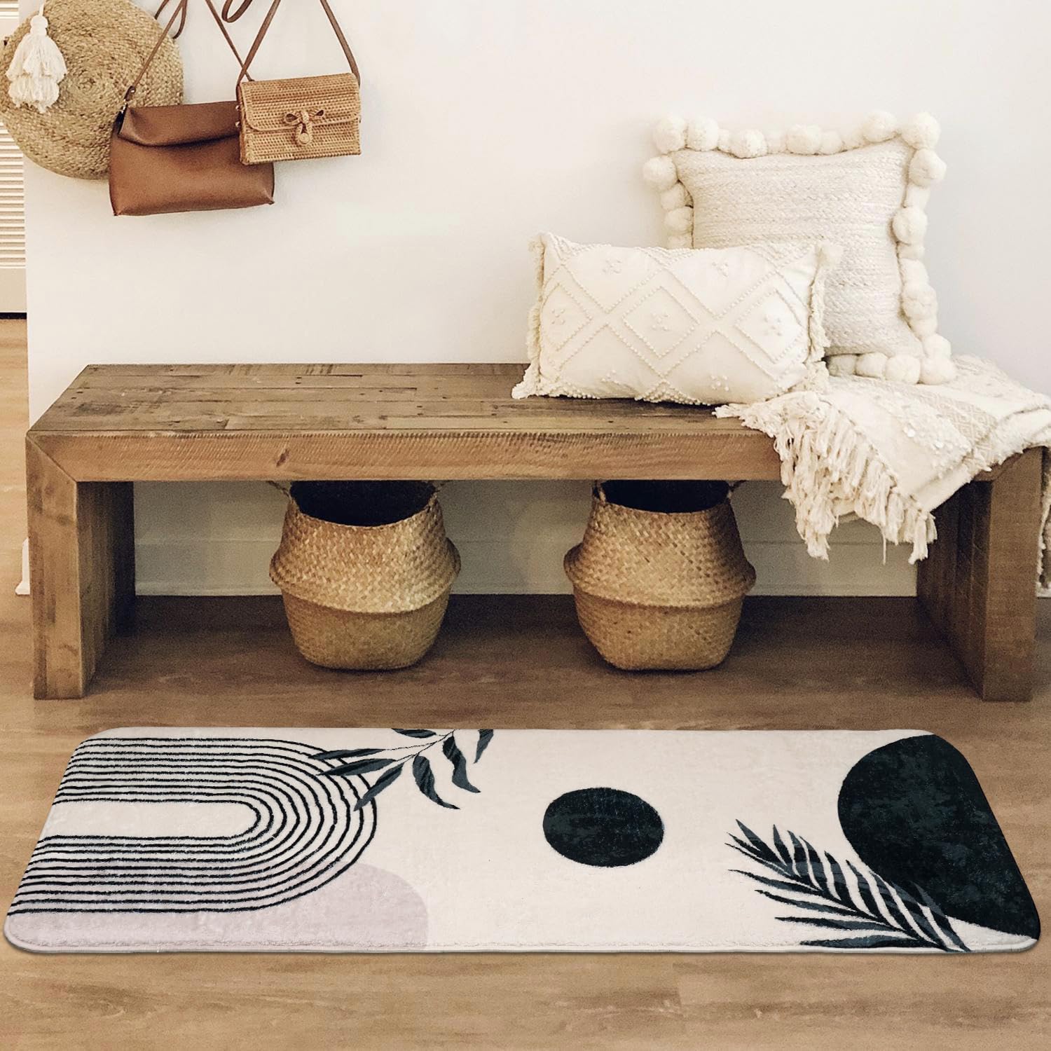 Boho Bathroom Runner Rug Non Slip, Large Long Bathroom Rug Cute Bath Mat For Bedroom Hallway Kitchen, Soft Plush Washable Shower