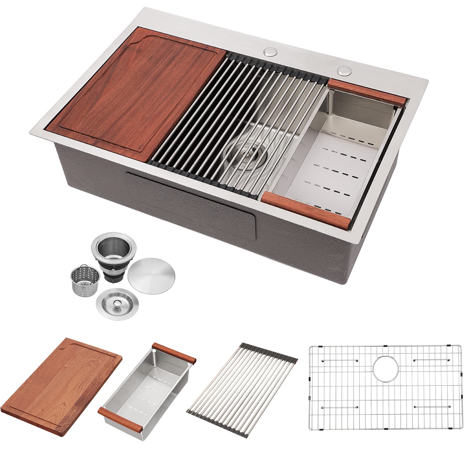 30 Drop In Kitchen Sink - Beslend 30x22 Inch Single Bowl Workstation Sinks Stainless Steel Top Mount Sink 16 Gauge Handmade Topm