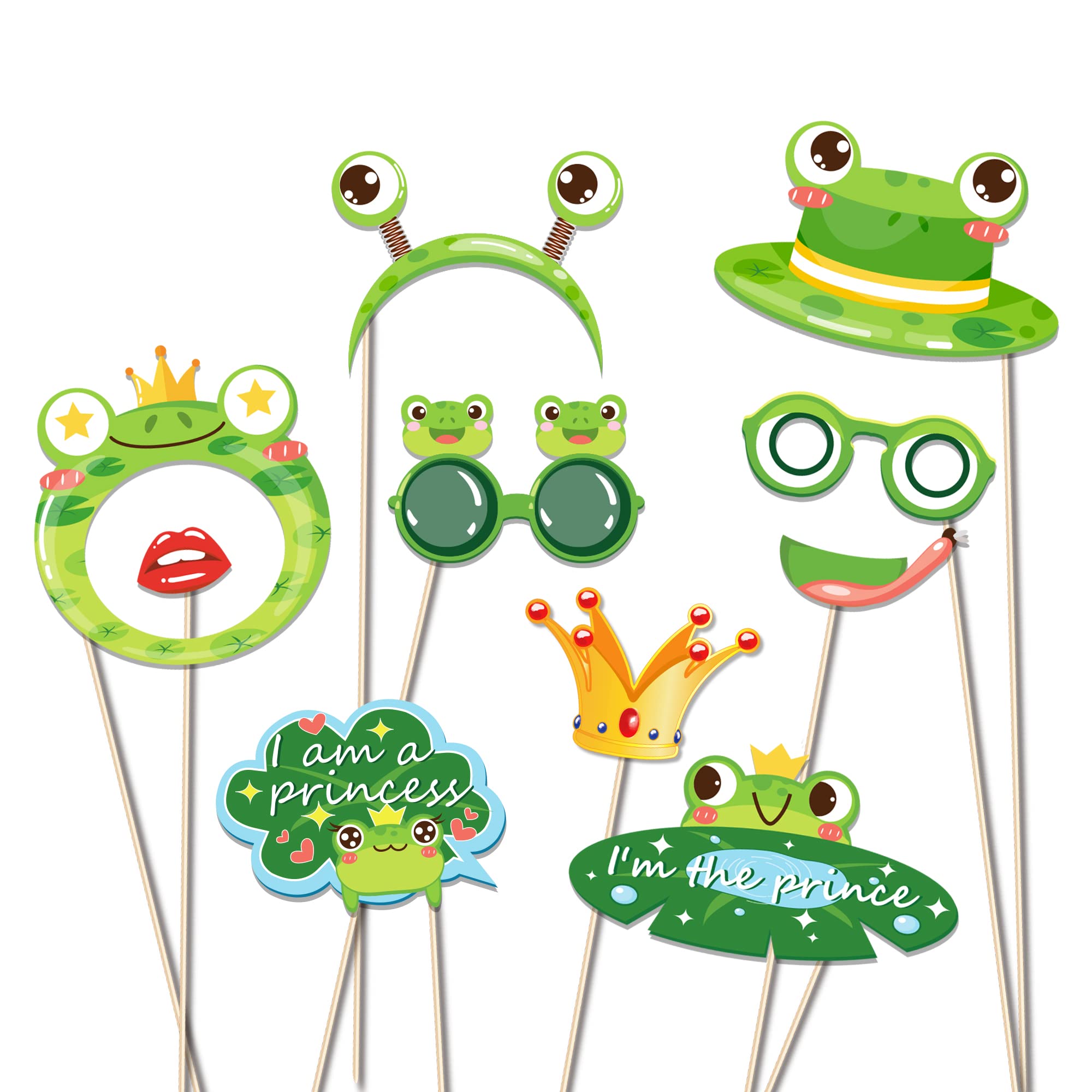 25Pcs Frog Photo Booth Props With Stick, Frog Party Decoration Supplies Princess Selfie Props Animal Party Photography Props For