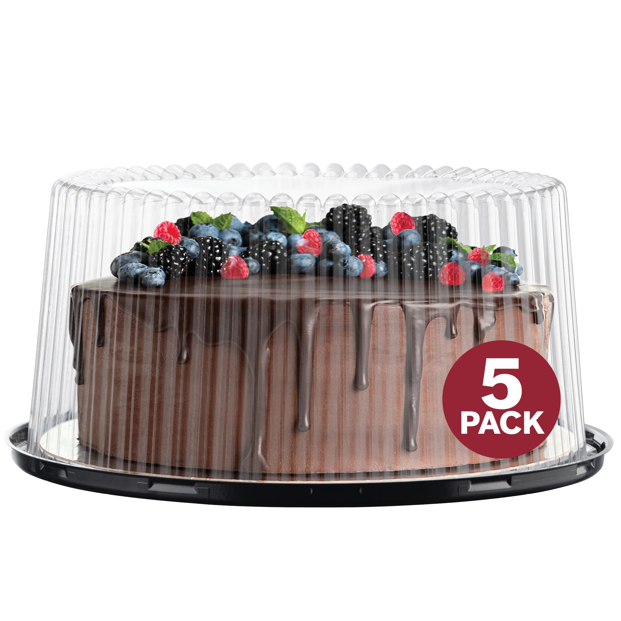10 - 11 Plastic Disposable Cake Containers Carriers with Dome Lids and Cake Boards | 5 Round Cake Carriers for Transport | Clear