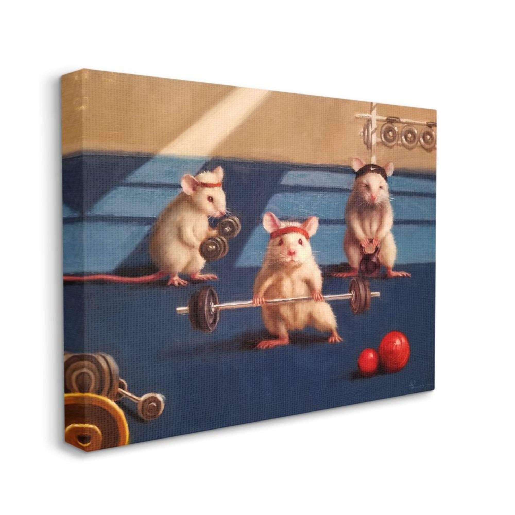 Stupell Industries Mice Lifting Weights Animal Gym Rat Humor Canvas Lucia Heffernan Wall Art, 16 X 20