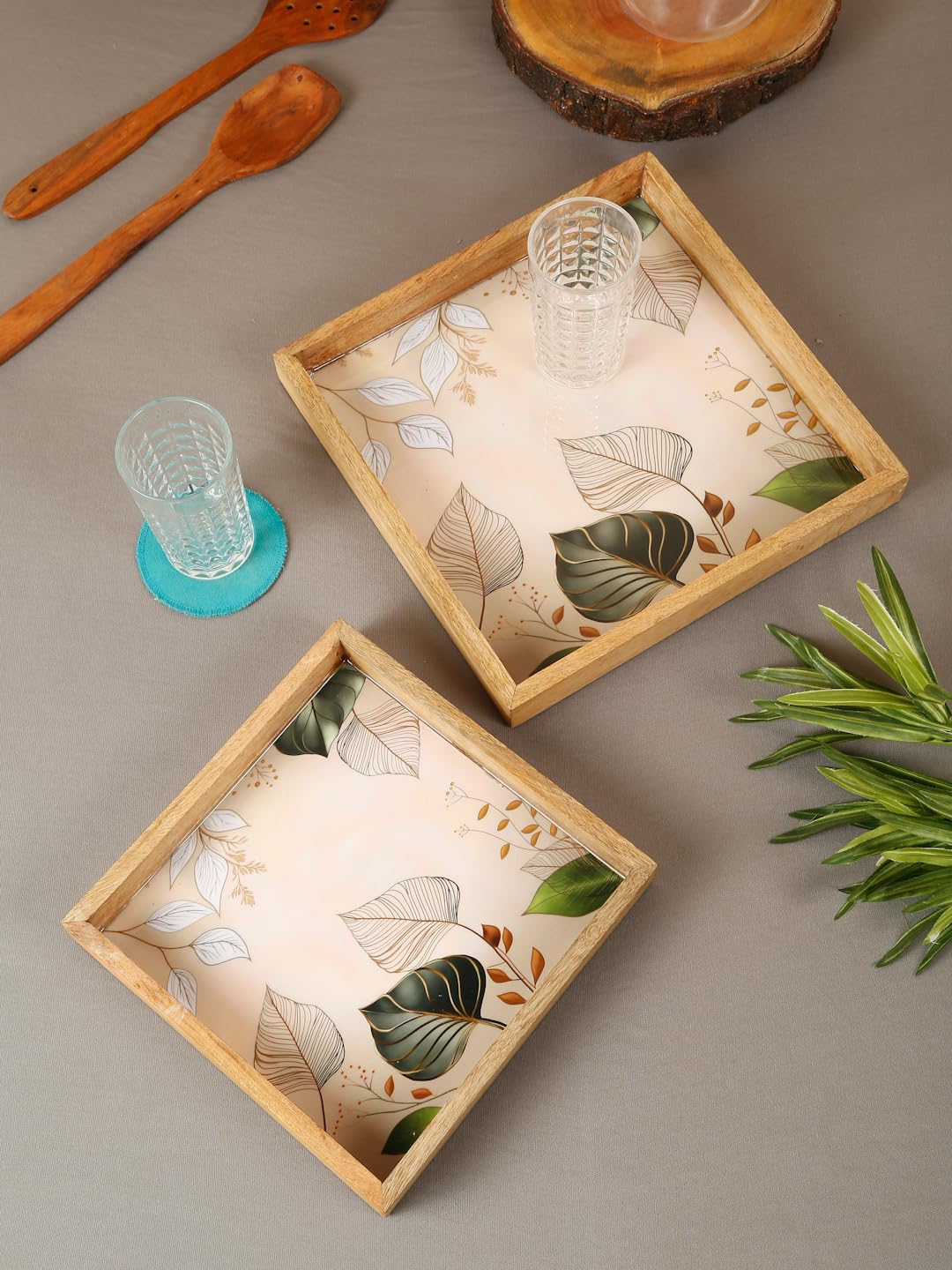 Modefe Wooden Tray Set  Large & Medium Serving Trays For Tea, Coffee & Snacks  Versatile Kitchen & Dining Dcor For Modern Home
