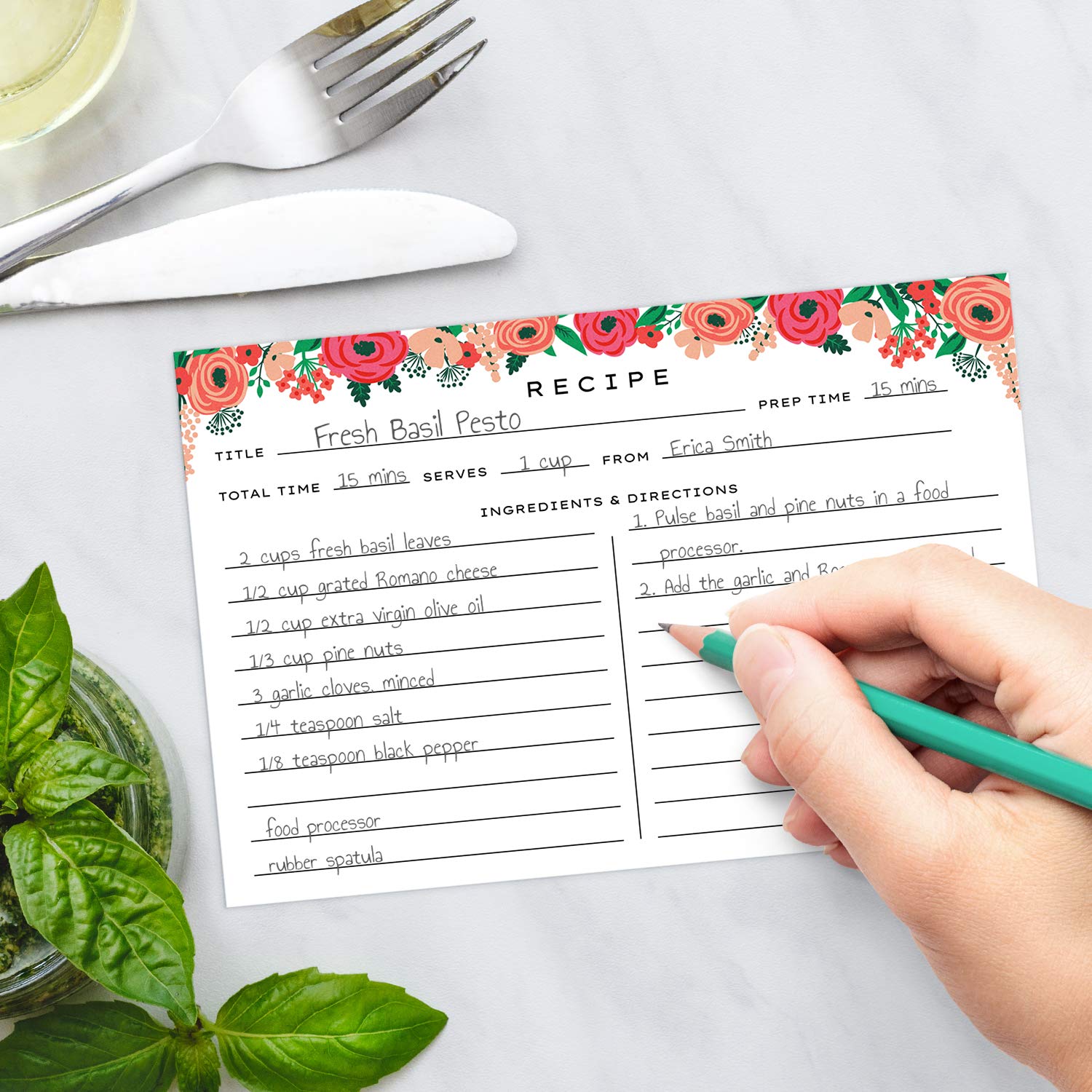 Sweetzer & Orange 4X6 Recipe Cards. Set Of 50X Floral, Blank Recipe Cards 4X6 Inches Double Sided. Large Recipe Index Card Fits