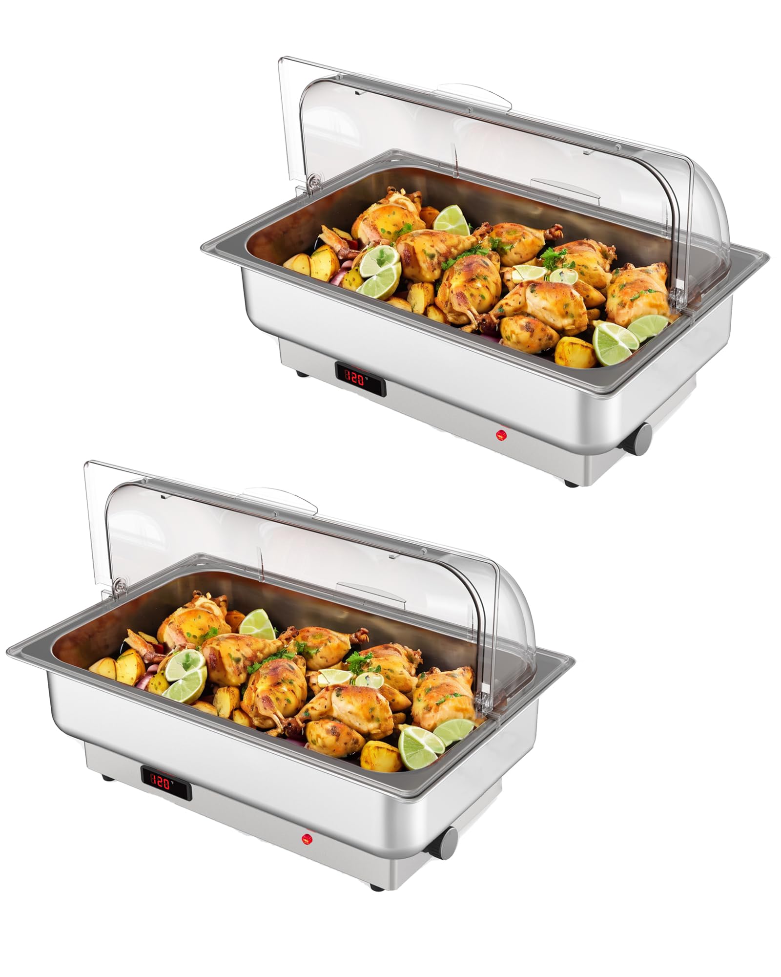 GarveeHome 2 Pack Electric Chafing Dishes Buffet Set 9 QT Full Size, NSF Stainless Steel Roll Top Catering Chafer Server Food Wa