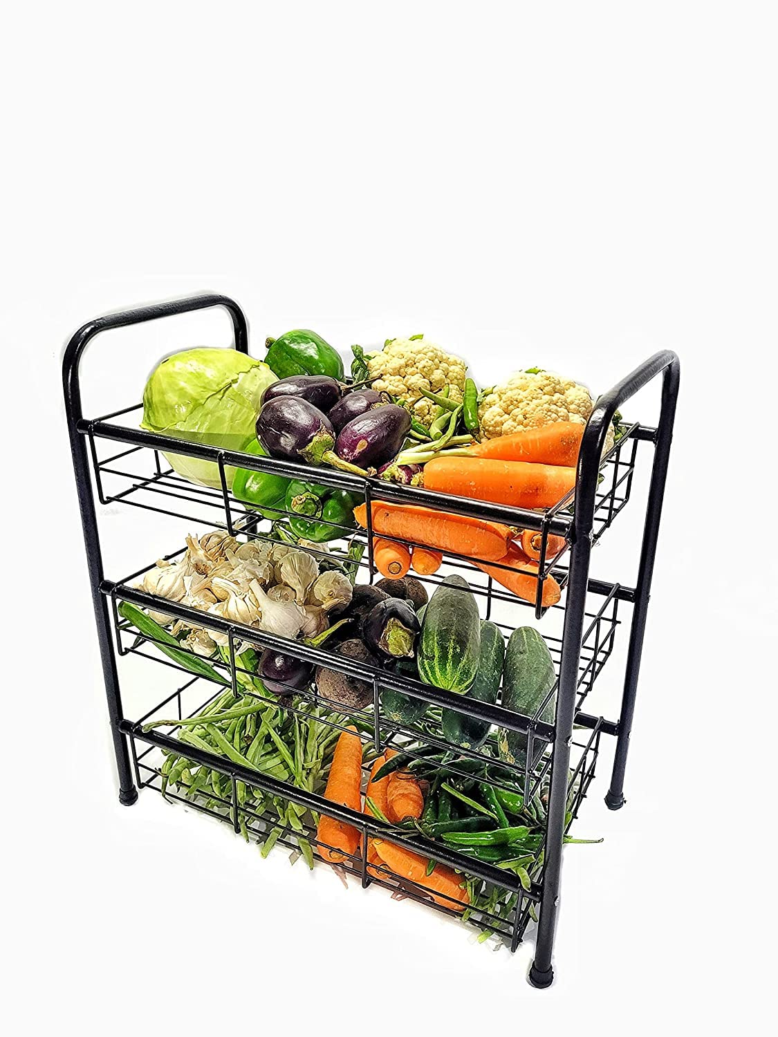 Navrang 3Tier Multipurpose Kitchen Rack  Vegetable Stand, Countertop Storage Shelf Organizer, Spice Rack (3 Layer Black)