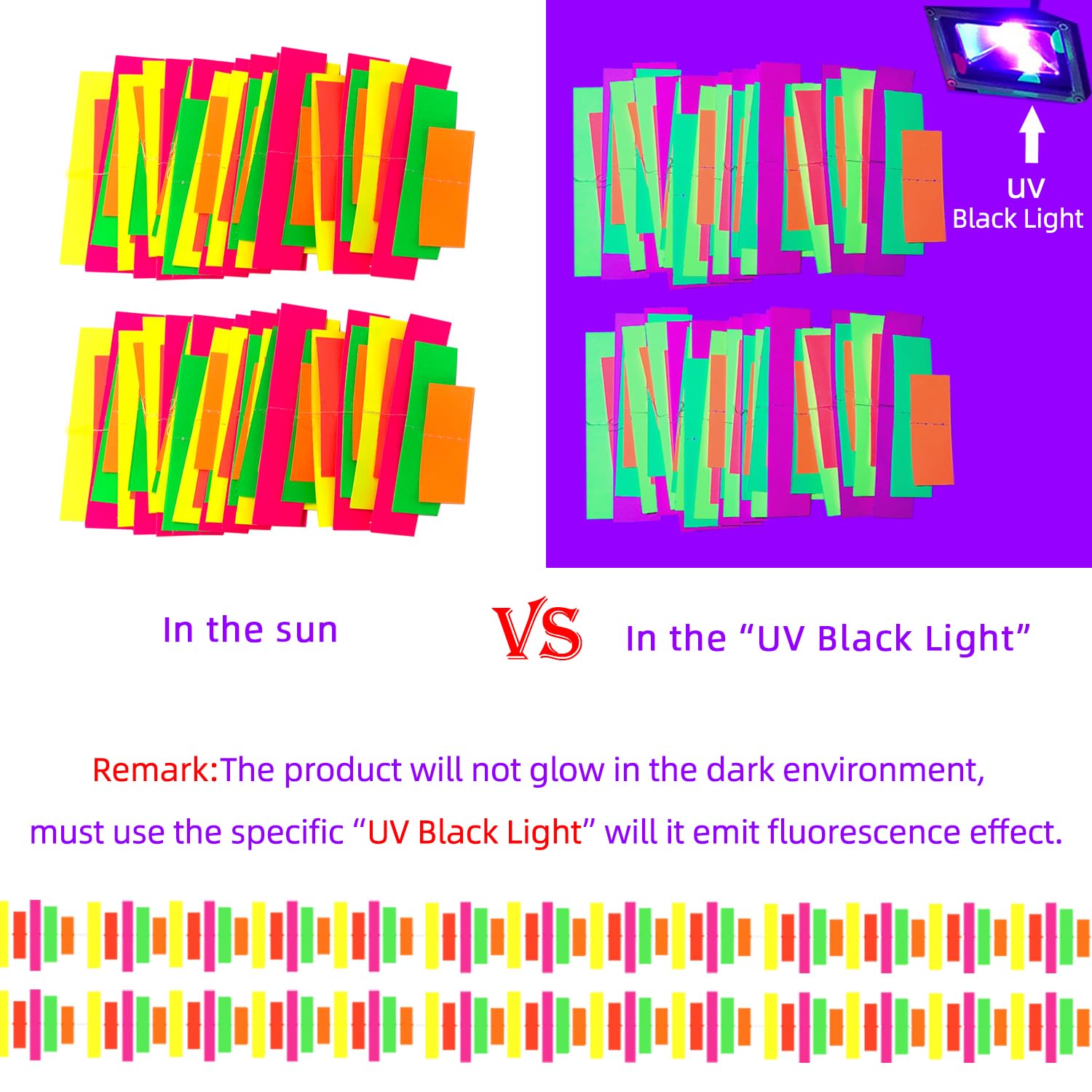 54Feet Uv Paper Neon Garland Neon Streamers Stripe Shape Black Light Neon Decorations Glow Party Uv Reactive Neon Party Favors G