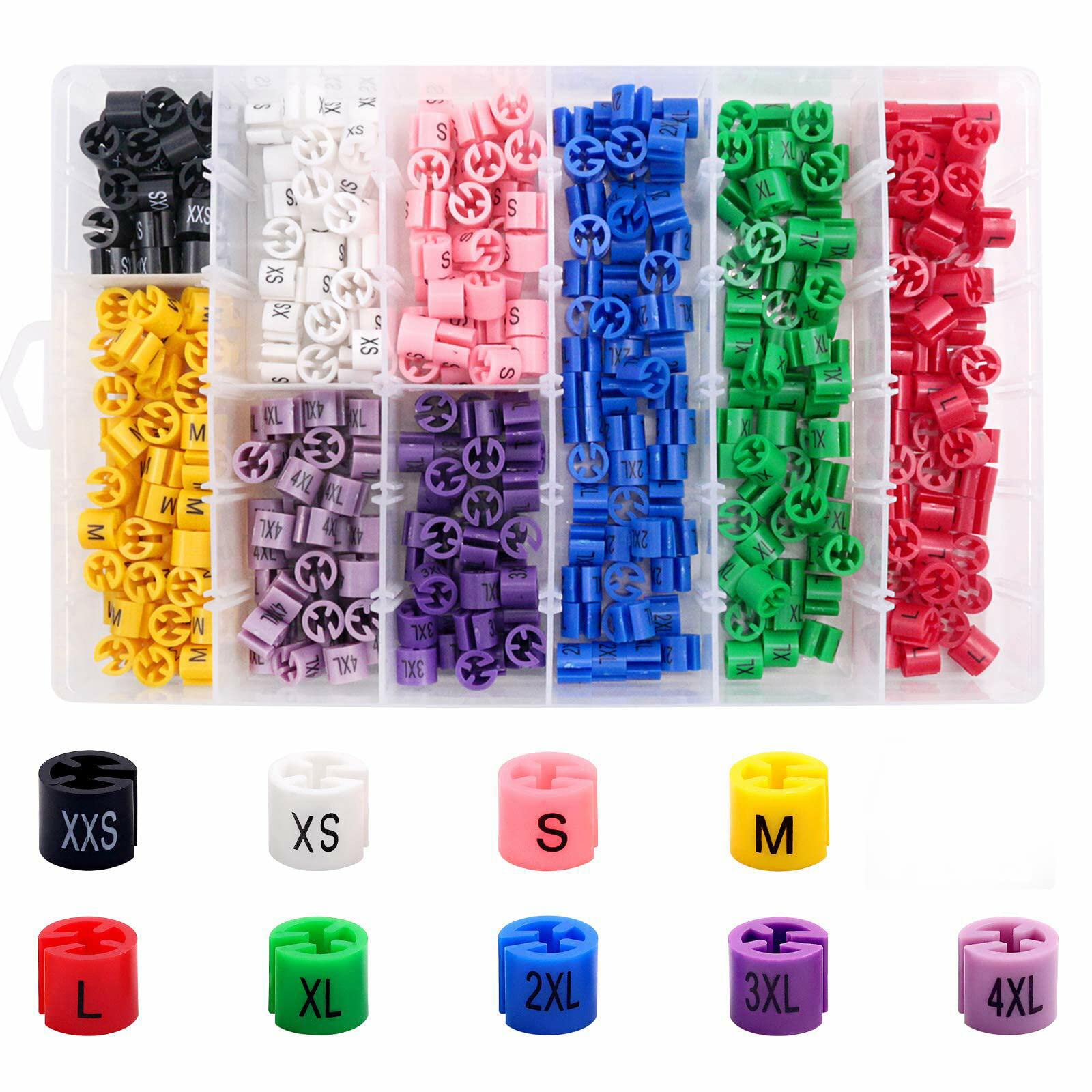 Keadic 290Pcs Colorful Clothes Hanger Size Color-Coding Garment Size Markers Kit - 9 Common Sizes (Xxs - 4Xl) - With Storage Box