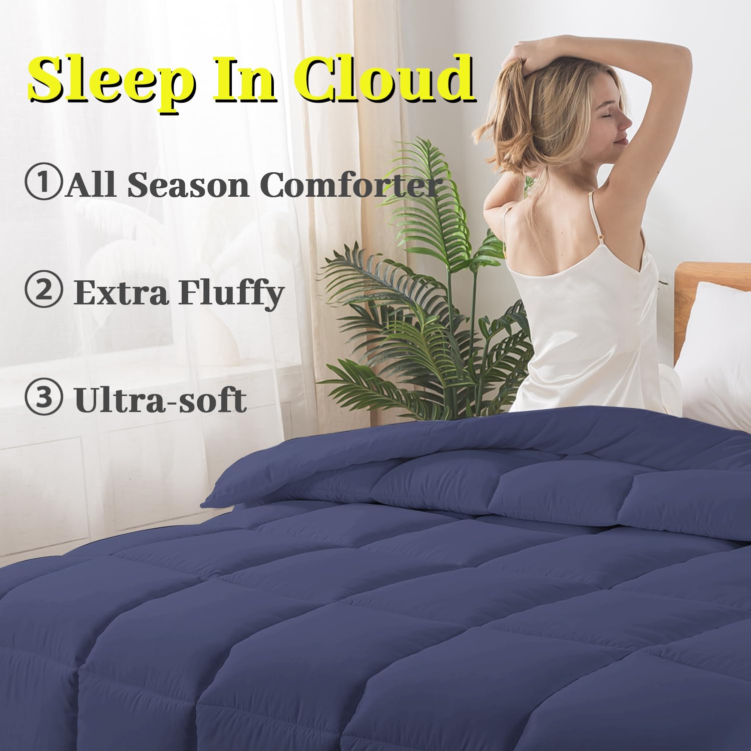 Bedtreat Down Alternative Comforter With Corner Tabs - All Season Quilted King Size 240 Gsm Blue Comforter, Machine Washable Mic