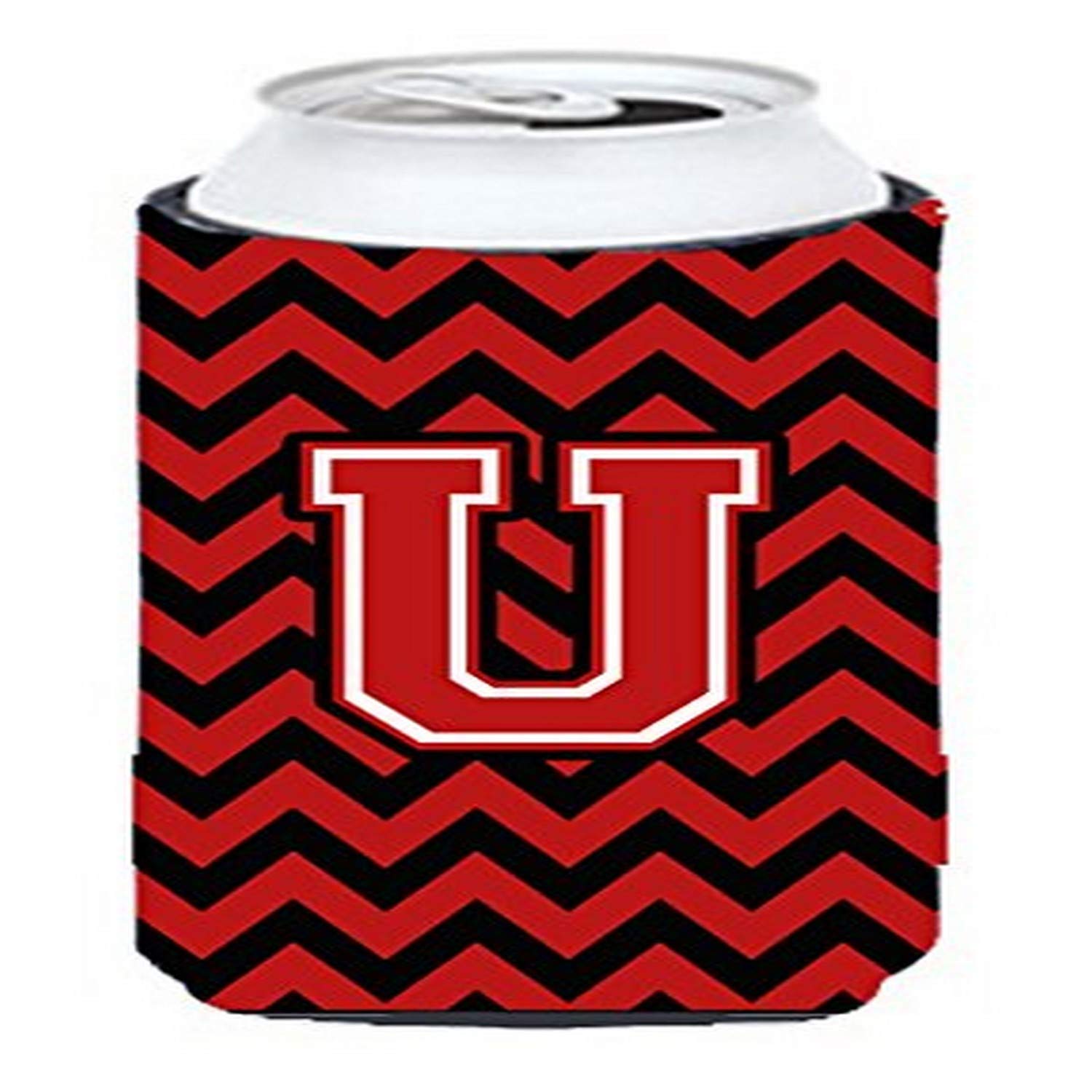 Letter U Chevron Black and Red   Tall Boy Beverage Insulator Hugger CJ1047-UTBC