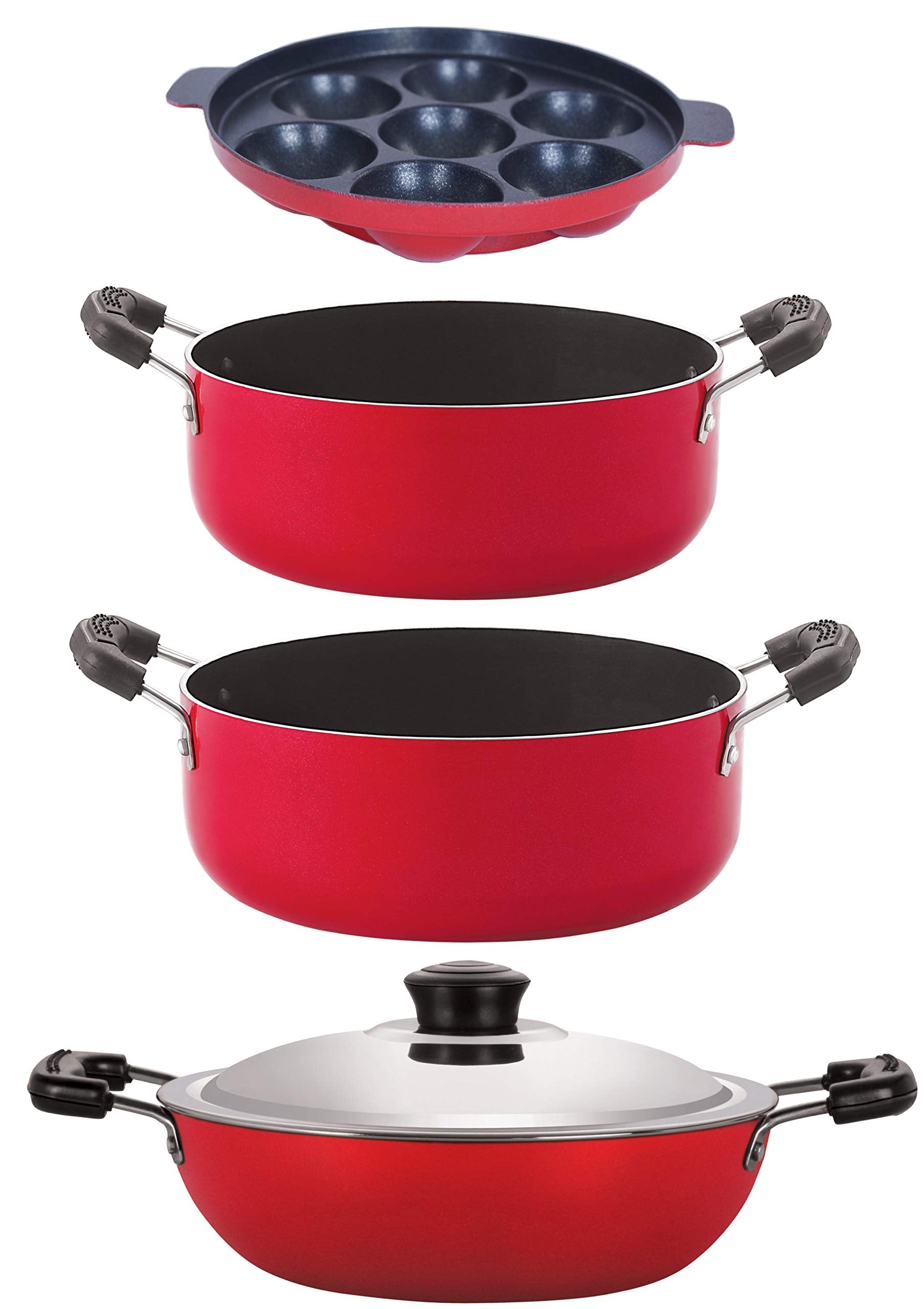 Nirlon NonStick Cookware Kitchen Aluminium Cooking Essential Combo Set, 4 Pieces(Dkd(B)_Cs22_Ap7_Cs24)