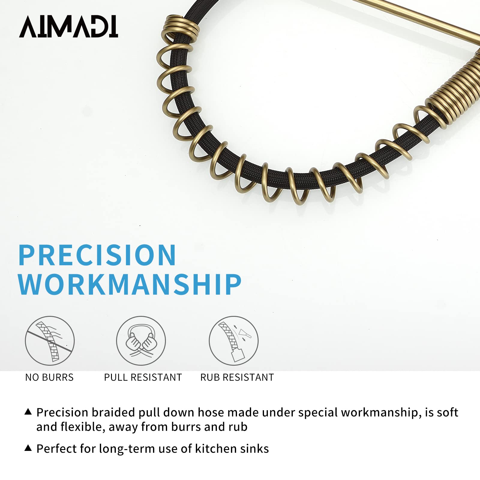 Gold Kitchen Faucet with Sprayer AIMADI Modern Single Handle Spring Brushed Gold Pull Down Kitchen Faucet with LED Light