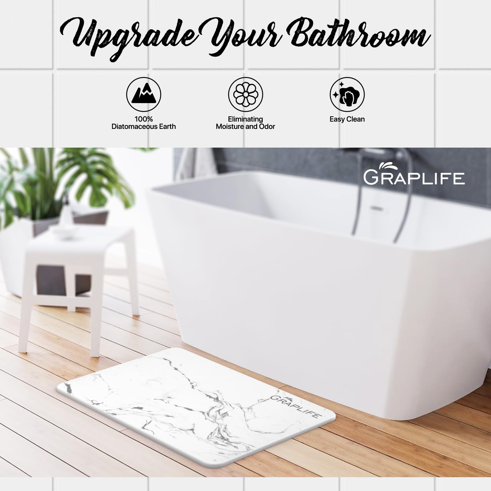 Stone Bath Mat, Diatomaceous Earth Shower Mat, Non-Slip Super Absorbent Quick Drying Bathroom Floor Mat, Natural, Easy To Clean