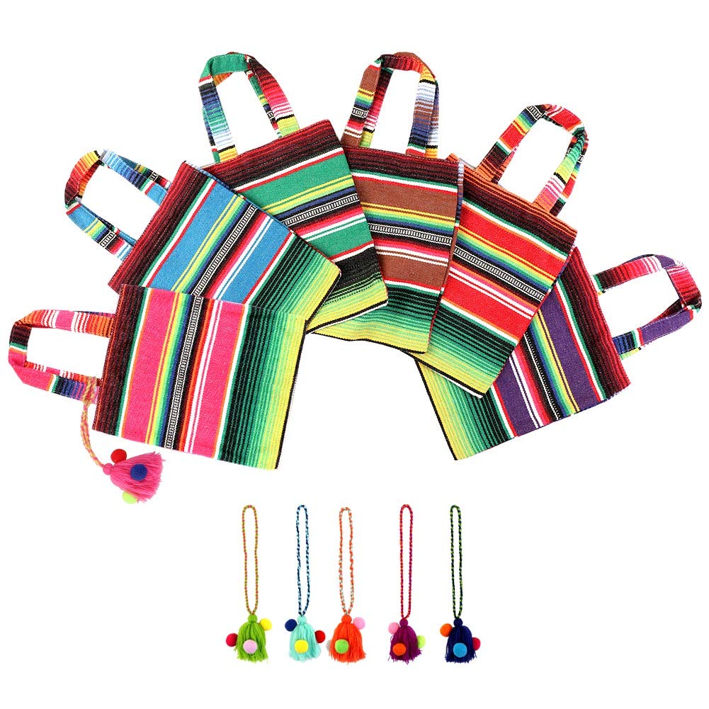 Ourwarm 10 X 8 Inches Handwoven Mexican Tote Favor Bags, Mexican Fiesta Party Bag With Colorful Tassels For Mexican Party Decora