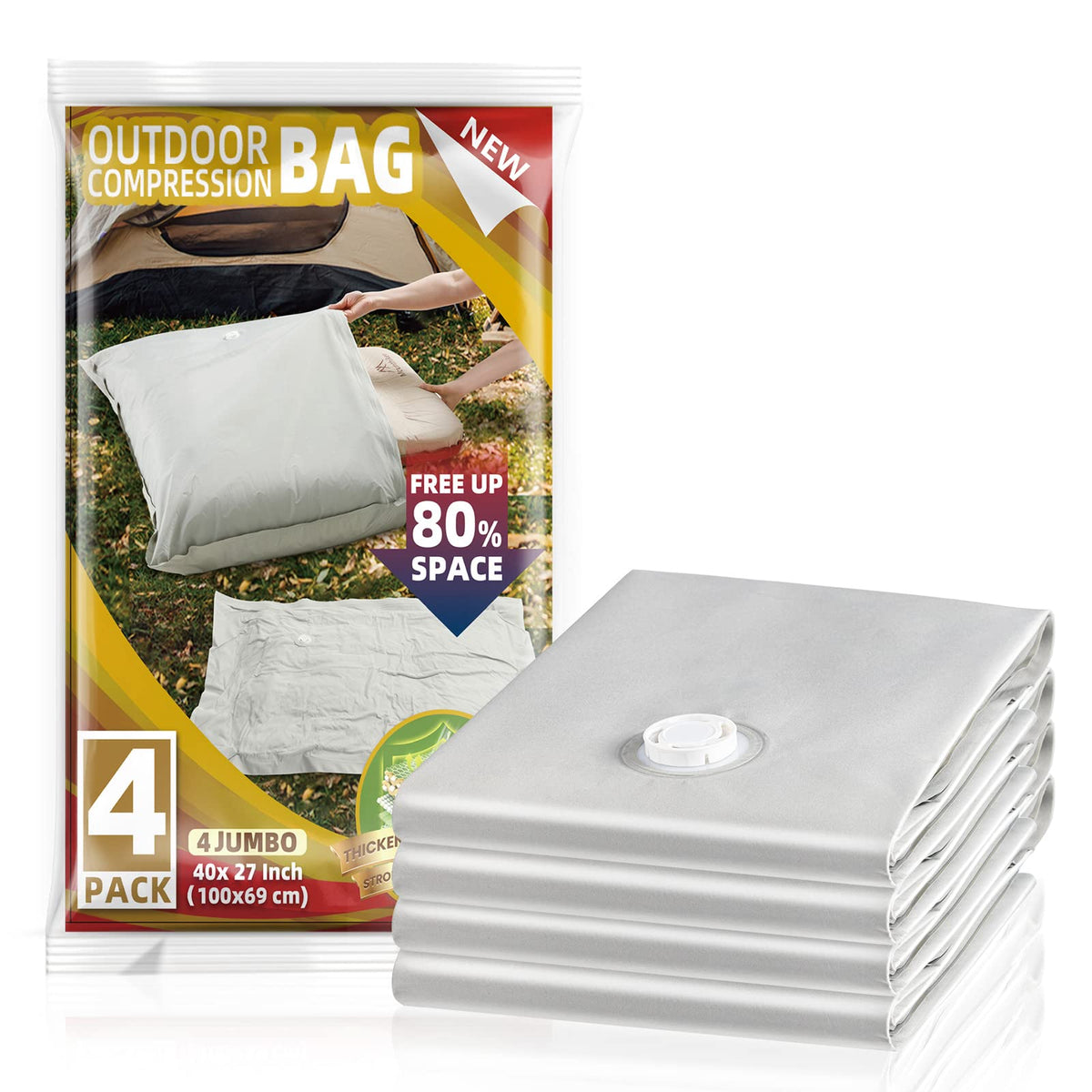 Taili Fabric Vacuum Storage Bags 4 Pack, Space Saver Bags (40W X 27L Inch), Outdoor Jumbo Vacuum Seal Bags For Camping, Storage