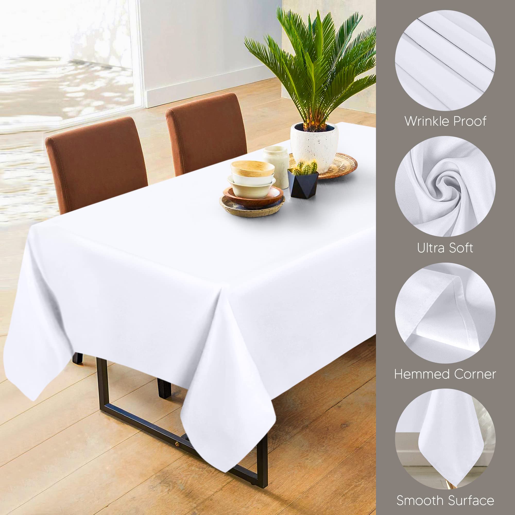Utopia Kitchen Rectangle Table Cloth 2 Pack [90X132 Inches, White] Tablecloth Machine Washable Fabric Polyester Table Cover For