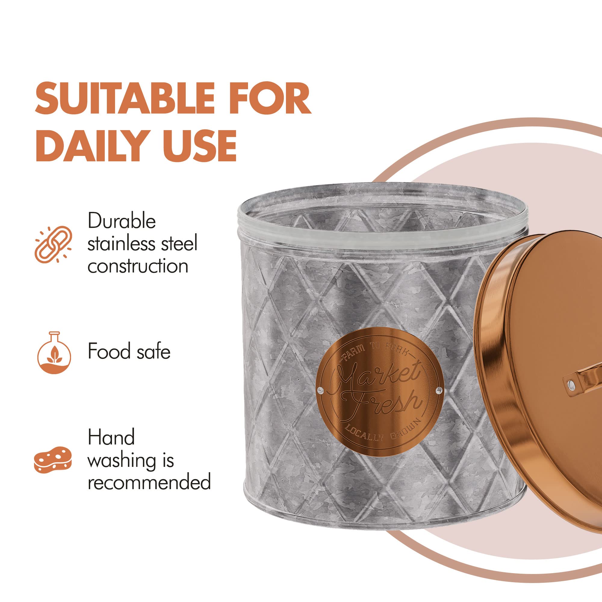 Amici Home Bristol Galvanized Metal Canister | Dry Food Storage Container | Airtight Lid | 84 Ounce Capacity | Farmhouse D  Cor