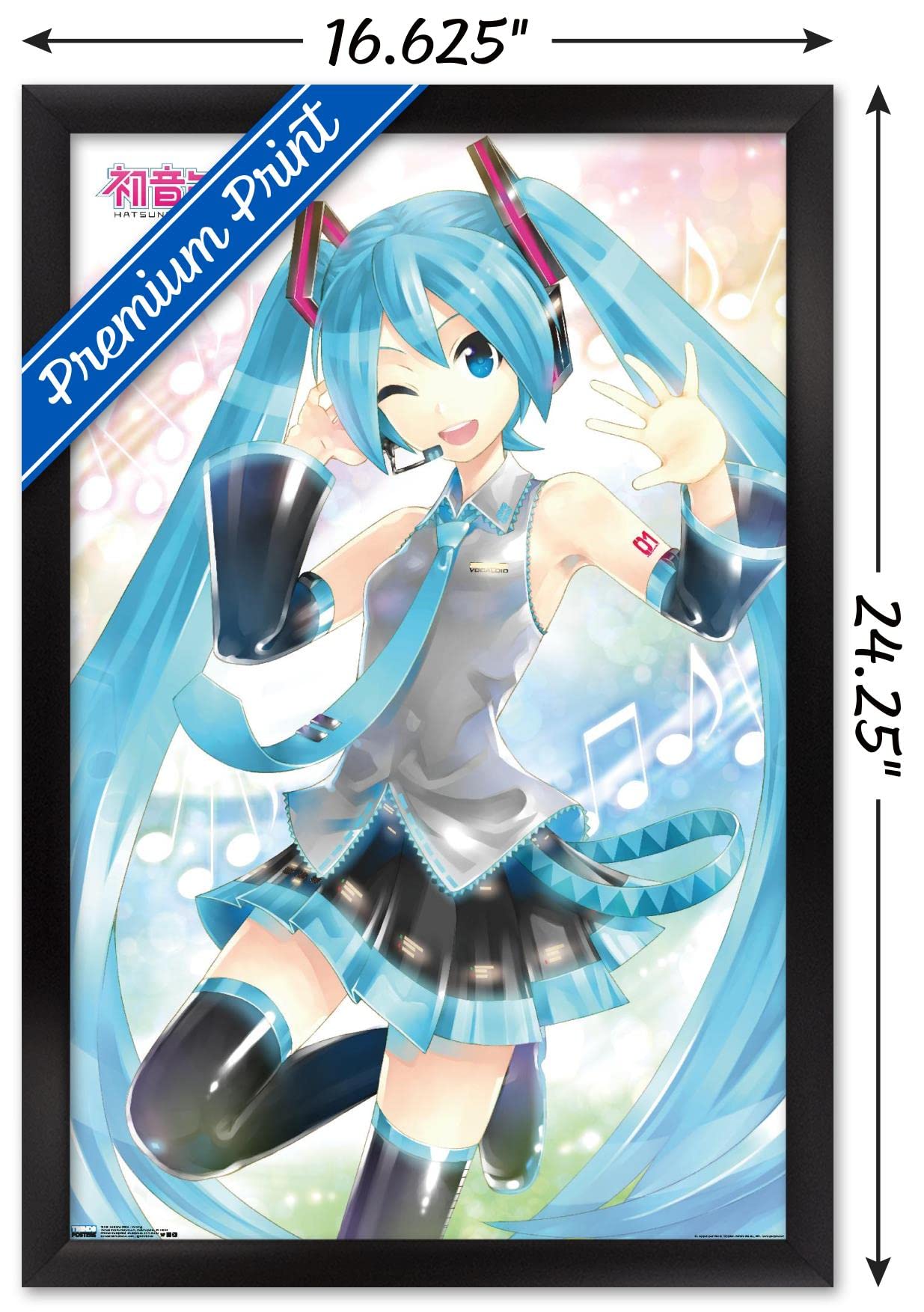 Trends International Hatsune Miku - Waving Wall Poster, 14.725'' X 22.375'', Black Framed Version