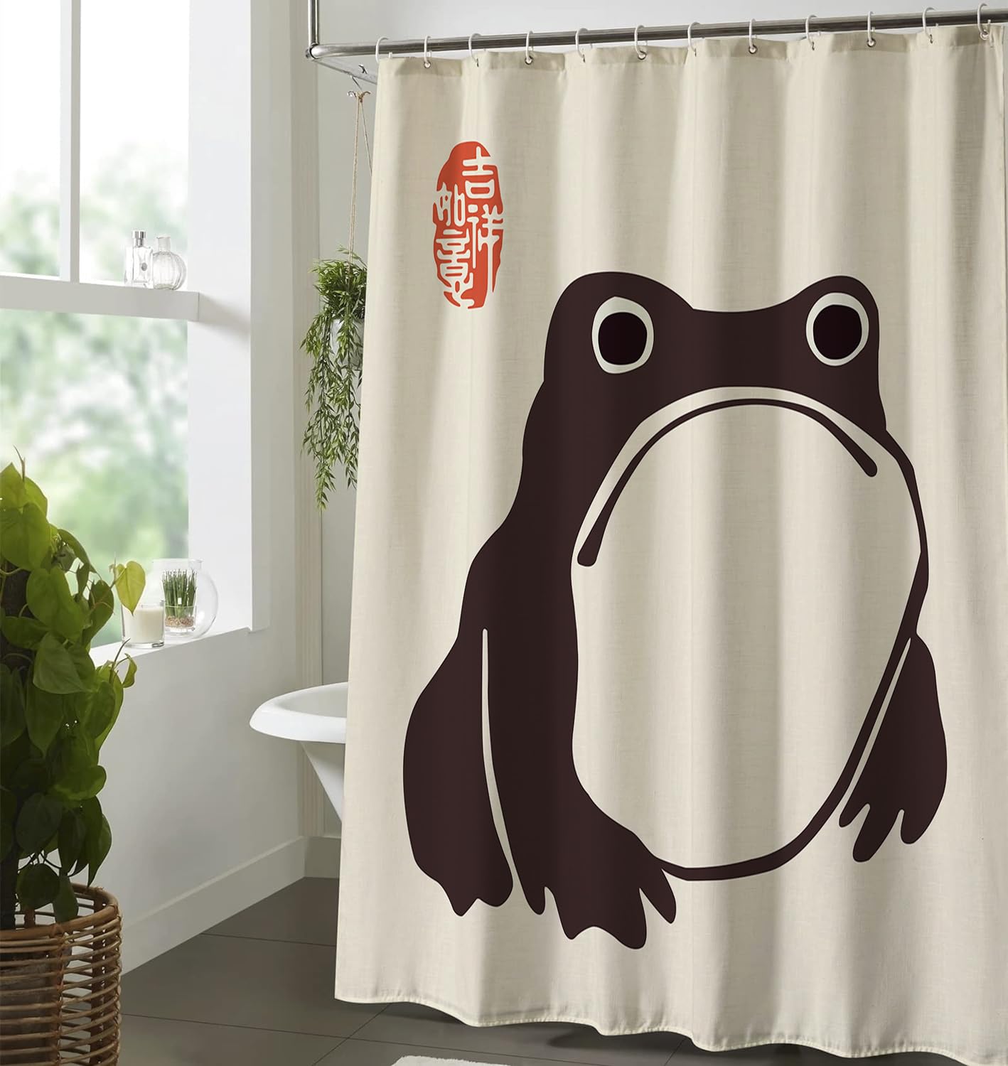 Linen Unimpressed Frog Shower Curtain Cute For Bathroom Bathtub Heavy Duty 230Gsm Textured Fabric Linen Shower Curtain Set Funny