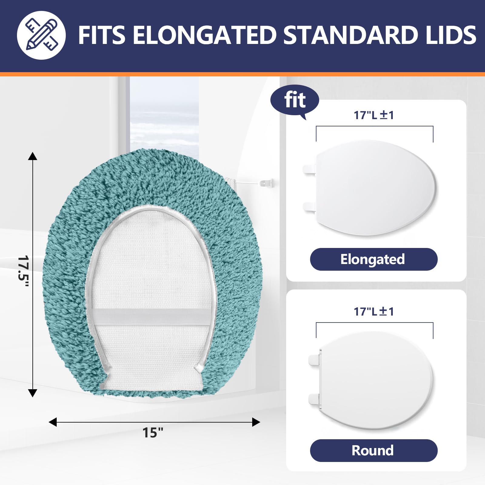 Baahrnom Luxury Toilet Lid Cover Machine Washable Solid Toilet Seat Cover 17.5'' X 15'' Adjustable Rubber Backing Fits Most 16-1