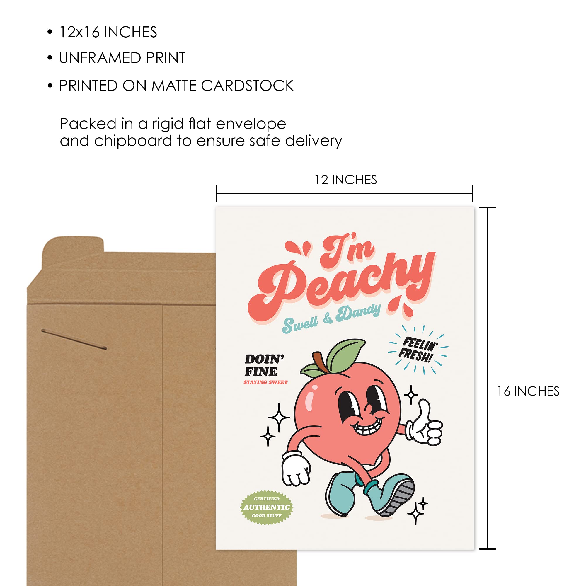 Retro Wall Art I'M Peachy Character Poster 12X16In, Nostalgic Retro Poster, Cool Wall Art, Cute Room Decor