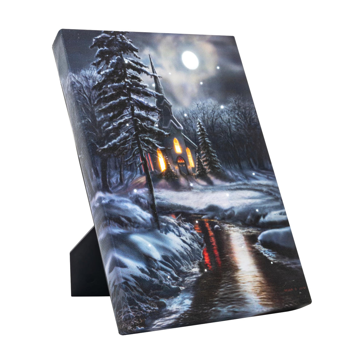Demagnnie Led Lighted Pictures With Timer And Optic-Fiber Lights, Tabletop Light Up Canvas Church Pictures, Winter Scene Canvas
