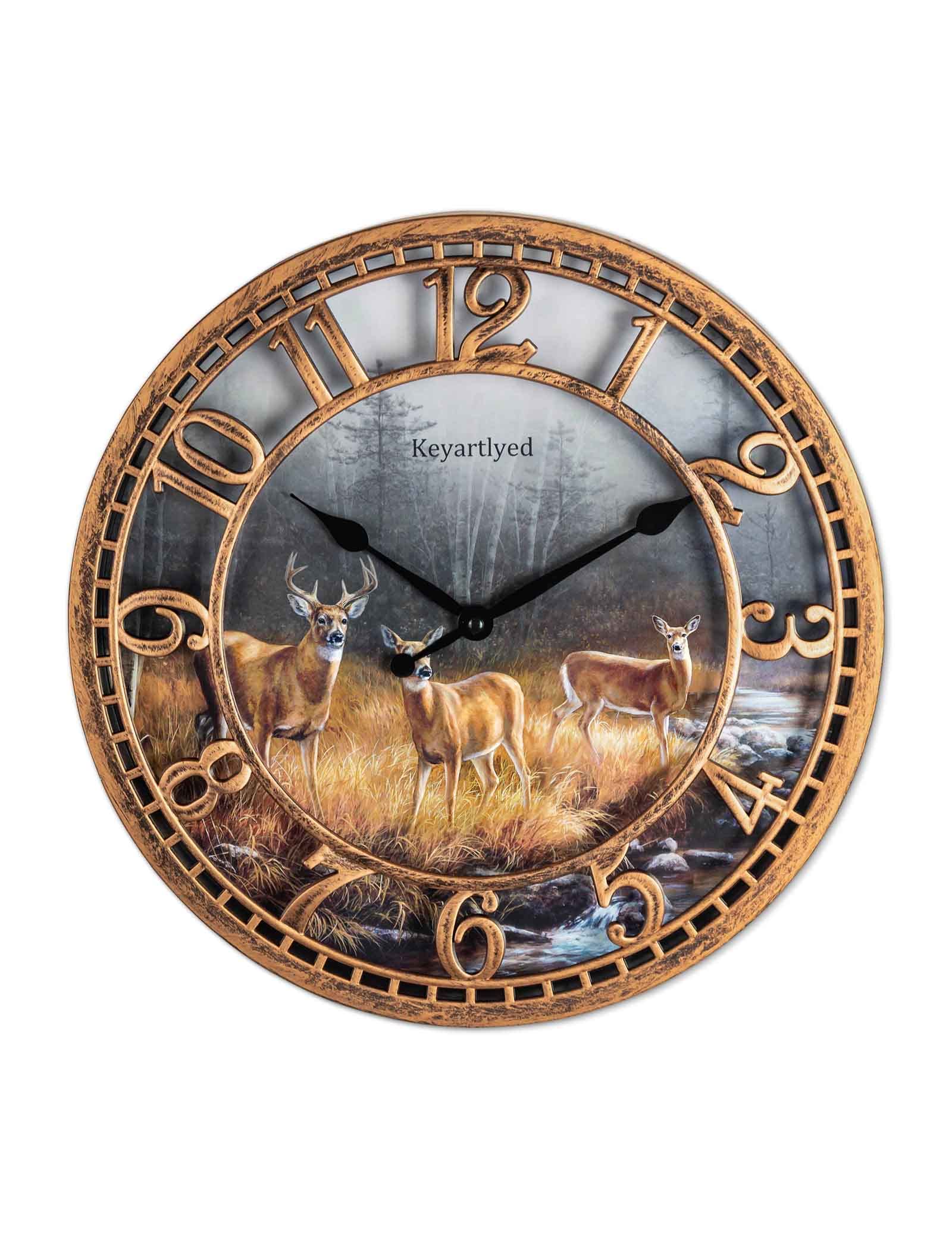 WANGIRO Round Wall Clock Farmhouse Plastic Deer Clock Battery Operated Silent Non-Ticking Rustic Clock 12 Inch for Home Kitchen 