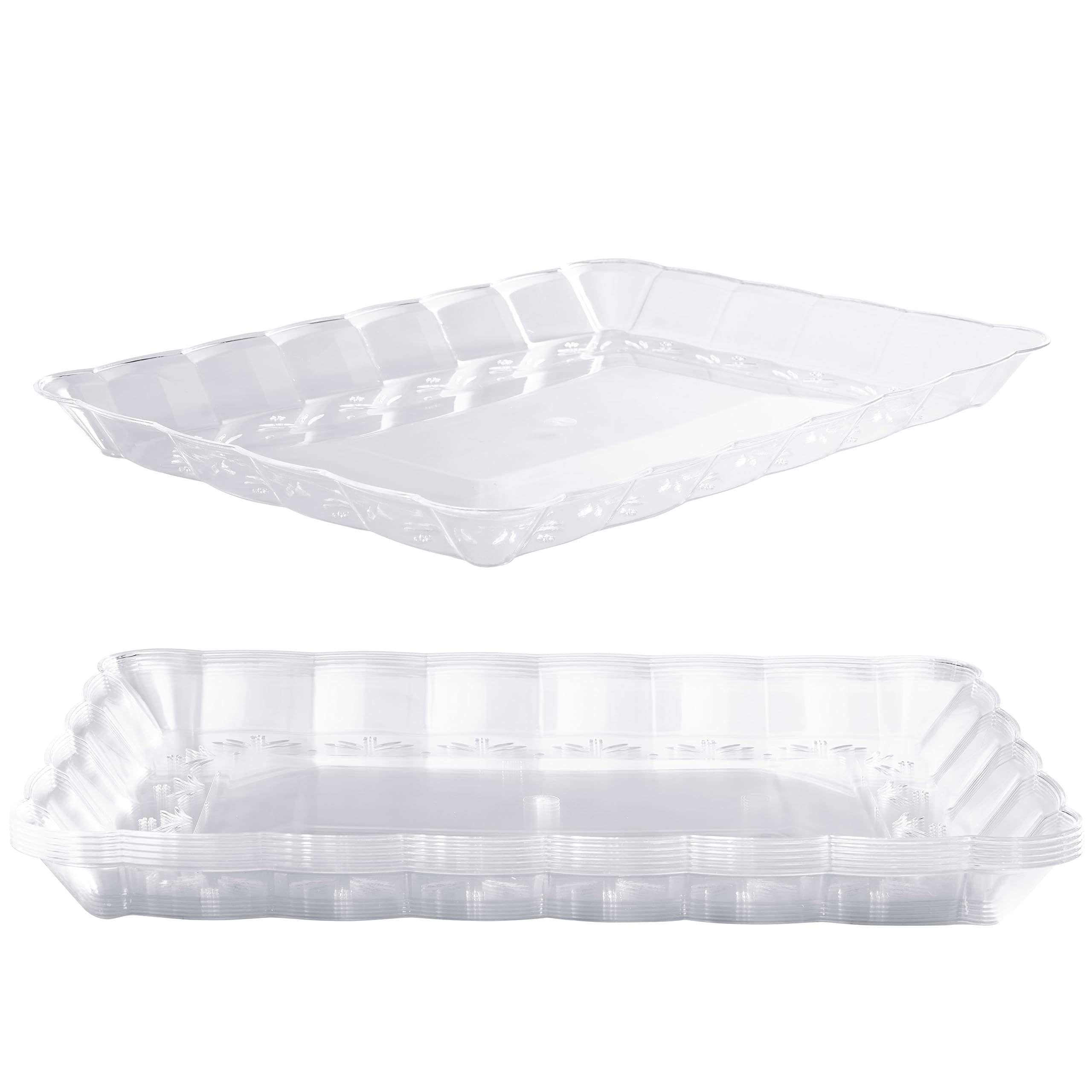 Matana 6 Large Clear Plastic Serving Tray - 13'' X 9'' Inch Rectangle Disposable Serving Platters, Party Dish Food Trays For Par
