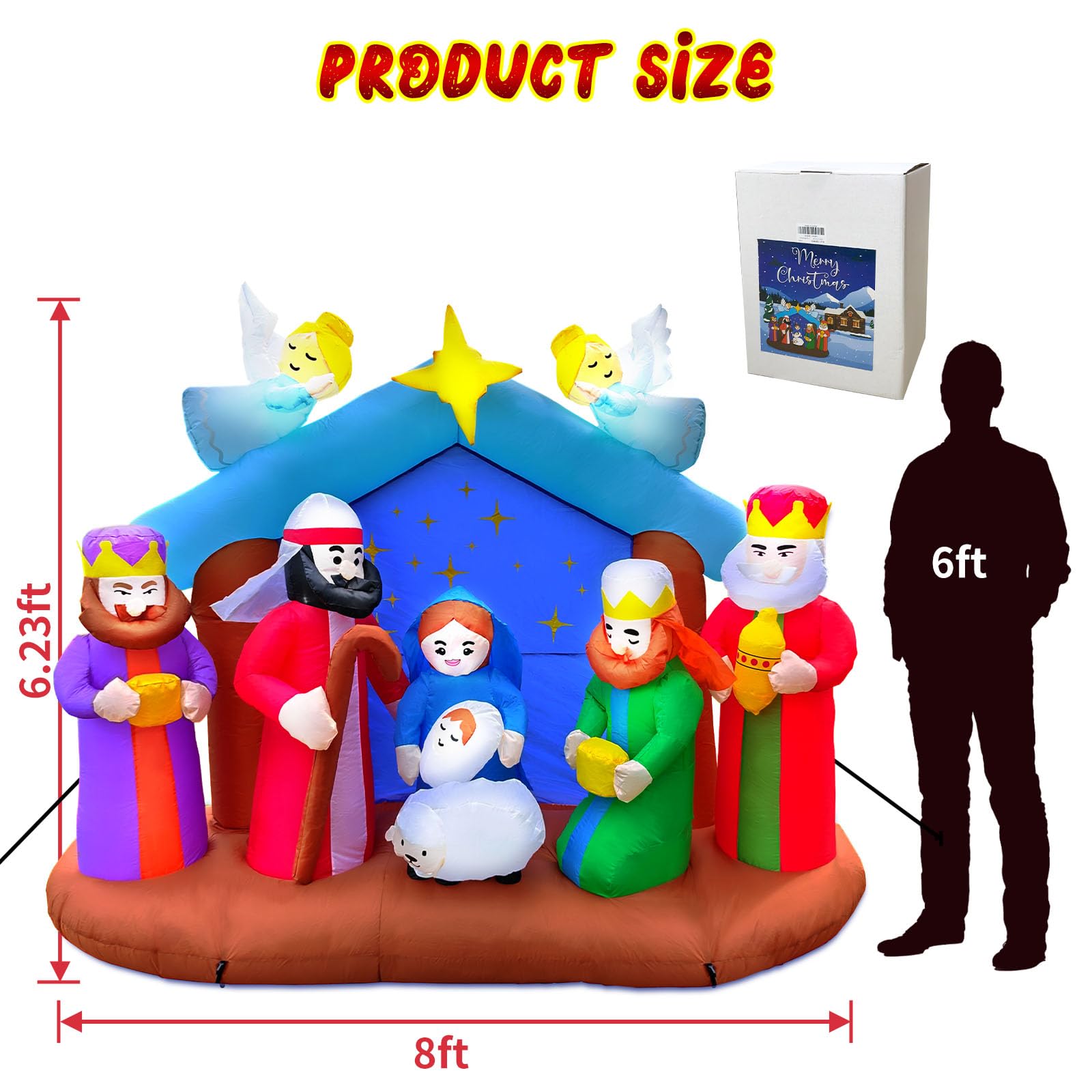 SRANWOW 8 FT Christmas Inflatable Nativity Scene Outdoor Decorations with 10 LED Lights Christmas Blow Up Yard Decoration Holida