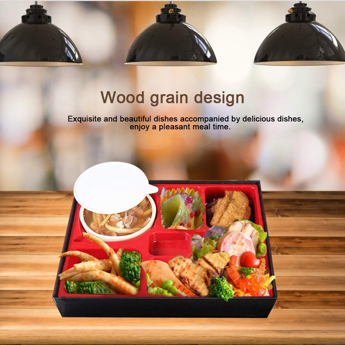 Japanese Bento Box, 5 Compartment Traditional Sushi Bento Box Lunch Box Plastic Snack Serving Tray With Lid Serving Dish Food Co