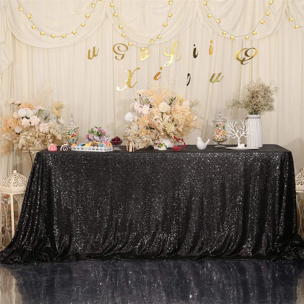 Eternal Beauty Sequin Tablecloth, 50X80 Rectangle Sequin Tablecloth For Party Cake Dessert Table Exhibition Events,Black