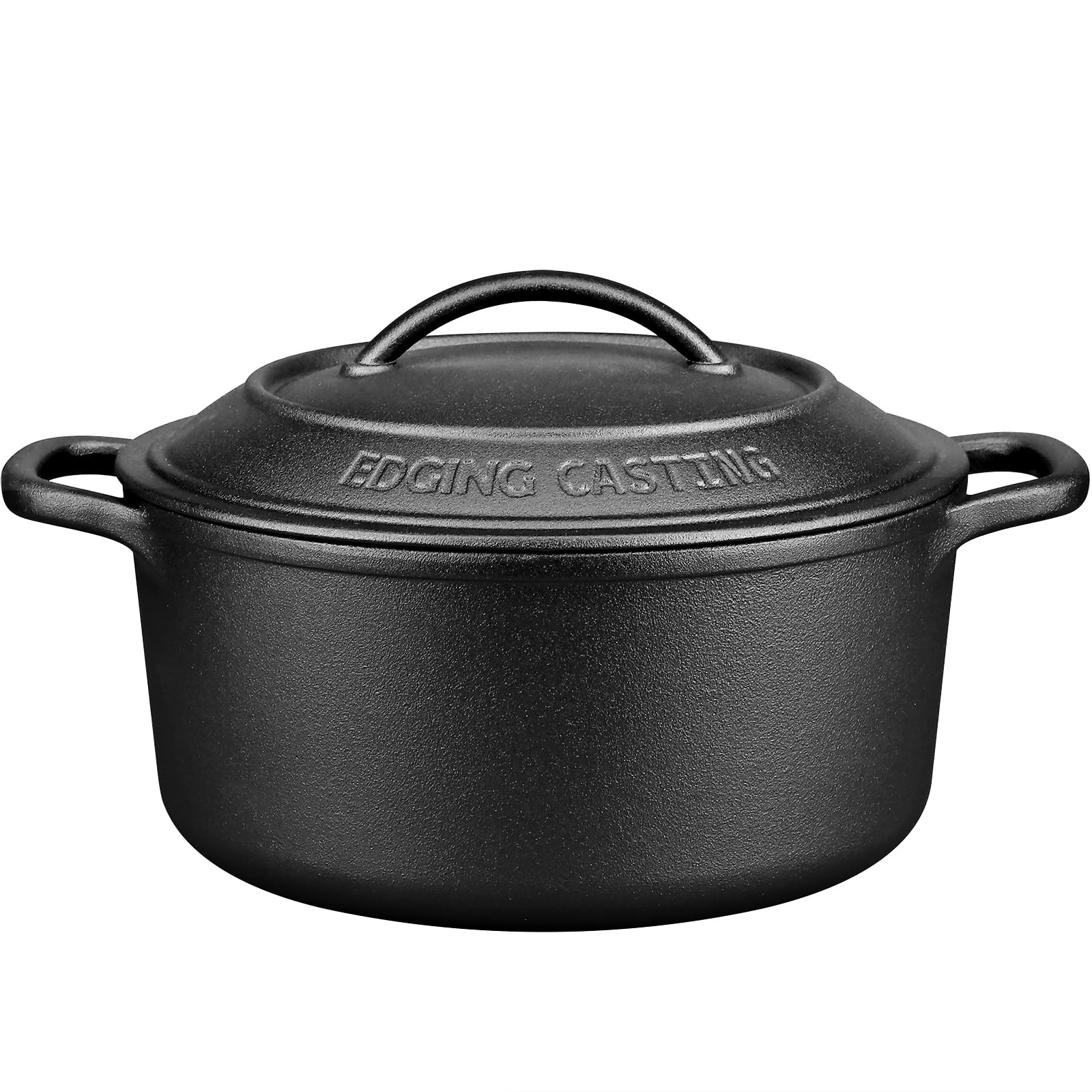 EDGING CASTING Pre-Seasoned Cast Iron Dutch Oven Pot with Lid Dual Handle, Sourdough Bread Baking Pots, Round 5 Quart, Black