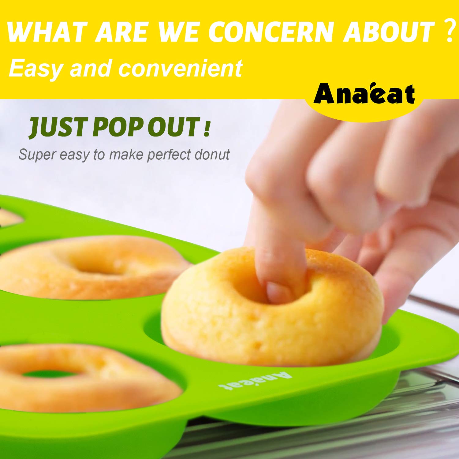 Anaeat 2 Pack Donut Pan Silicone Baking Mold, Just Pop Out! Non-Stick Doughnuts Baking Pans Bpa Free For 6 Full-Size Donuts, Muf
