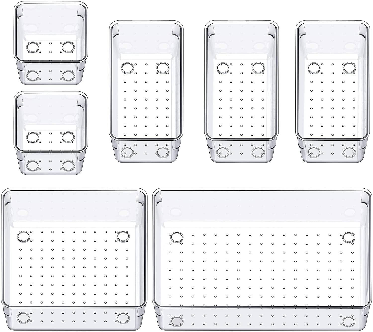 Niralasa Drawer Organizer Set Dresser Desk Drawer Dividers, Bathroom Vanity Cosmetic Makeup Trays, Multipurpose Plastic Storage 