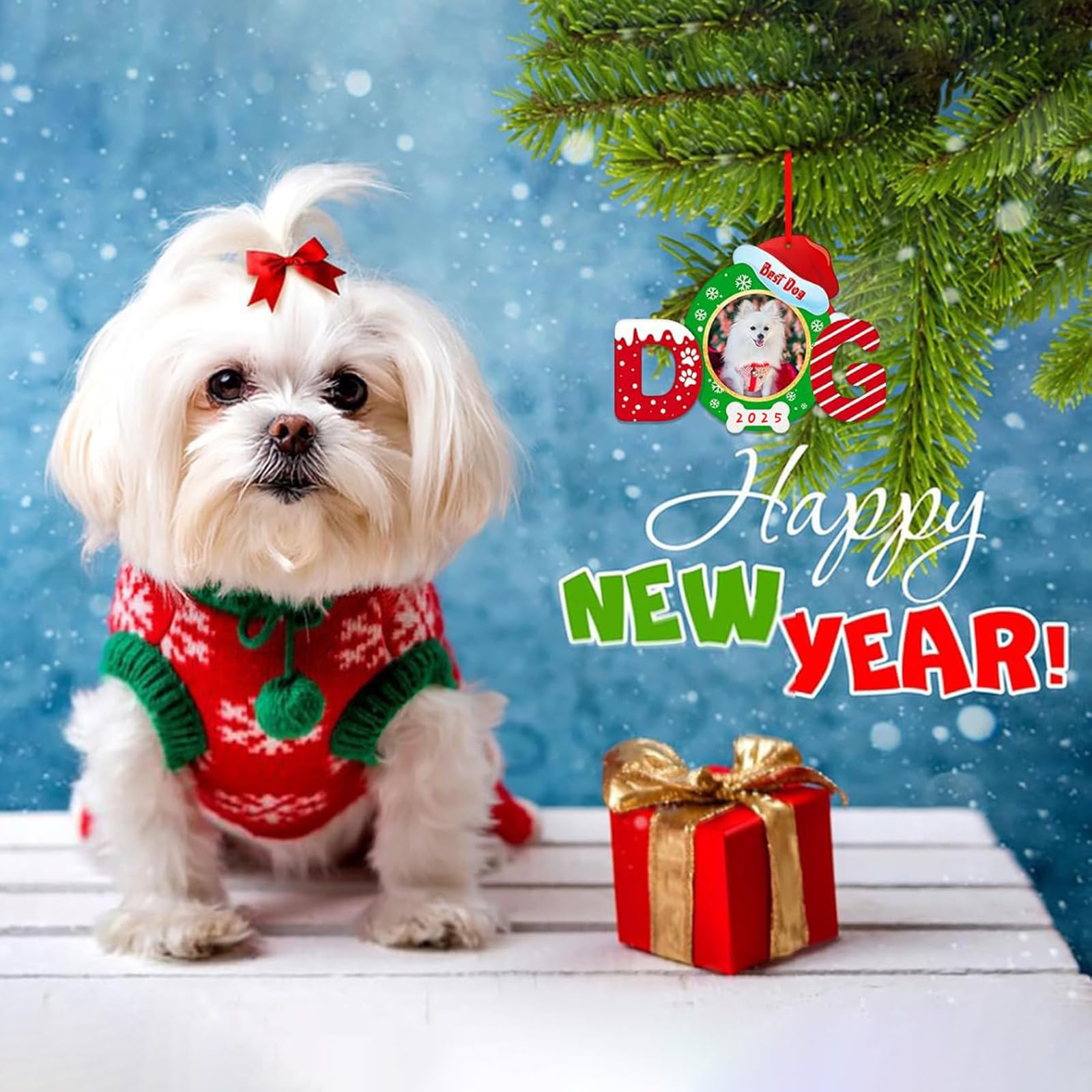 FaCraft Christmas Picture Frame for Dog - 2025 Christmas Ornaments Best Dog Ornaments for Xmas Tree Decorations Pet Puppy Orname