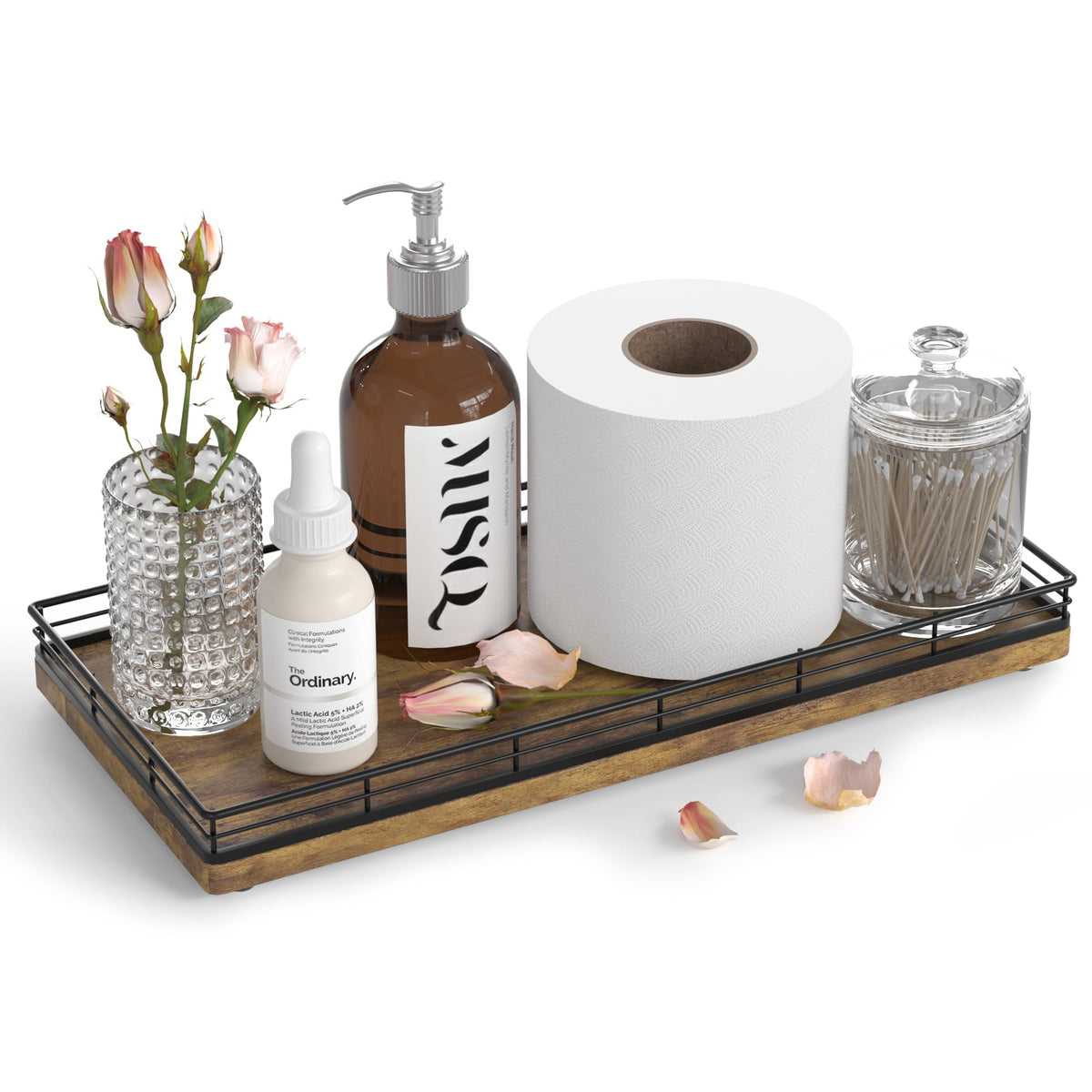 Focusonit Bathroom Toilet Tank Tray, 13'' Wood Toilet Paper Storage Basket Tray Back Of Toilet Basket Organizer, Vanity Tray For