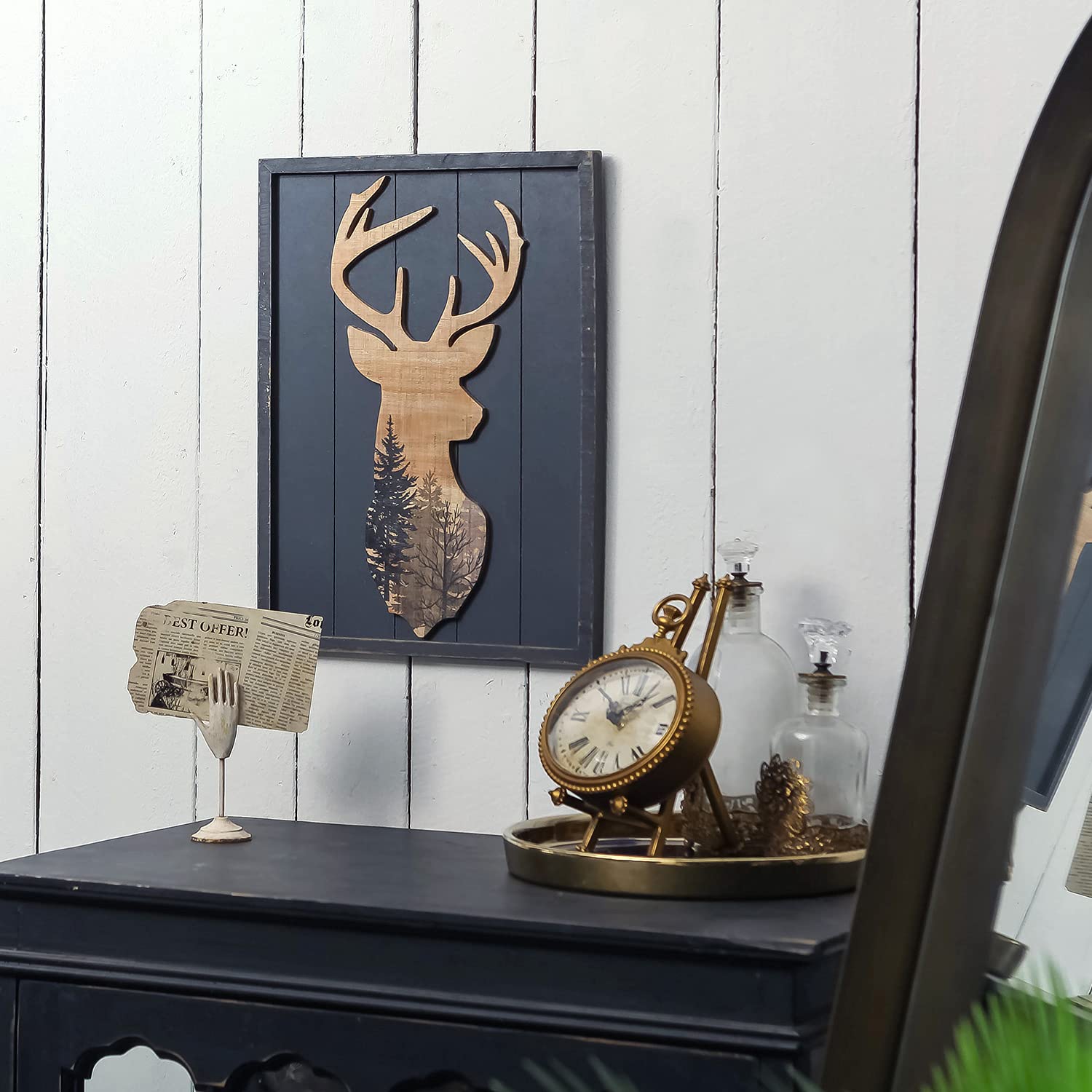 NIKKY HOME Decorative Deer Wall Art Print, 12x16 Inches, Forest Mountain Lodge Decor, Model 3B7EK272E5