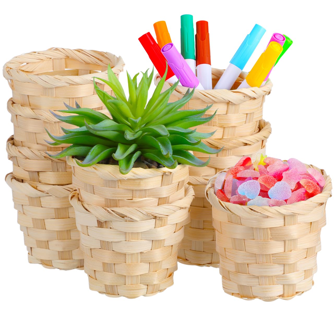 DOITOOL 20PCS Mini Woven Baskets for Treats and Decor, Mini Woven Baskets without Handles for Party Favors Crafts Decor (9x9x7.5