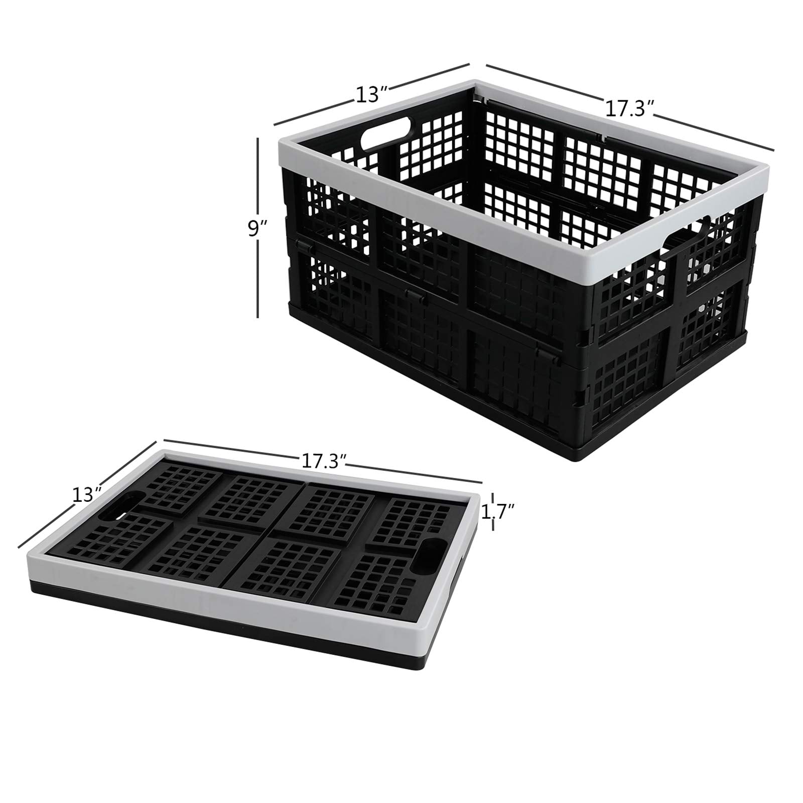 Kekow 28 L Black Plastic Collapsible Storage Basket  3-Pack Folding Crates Storage