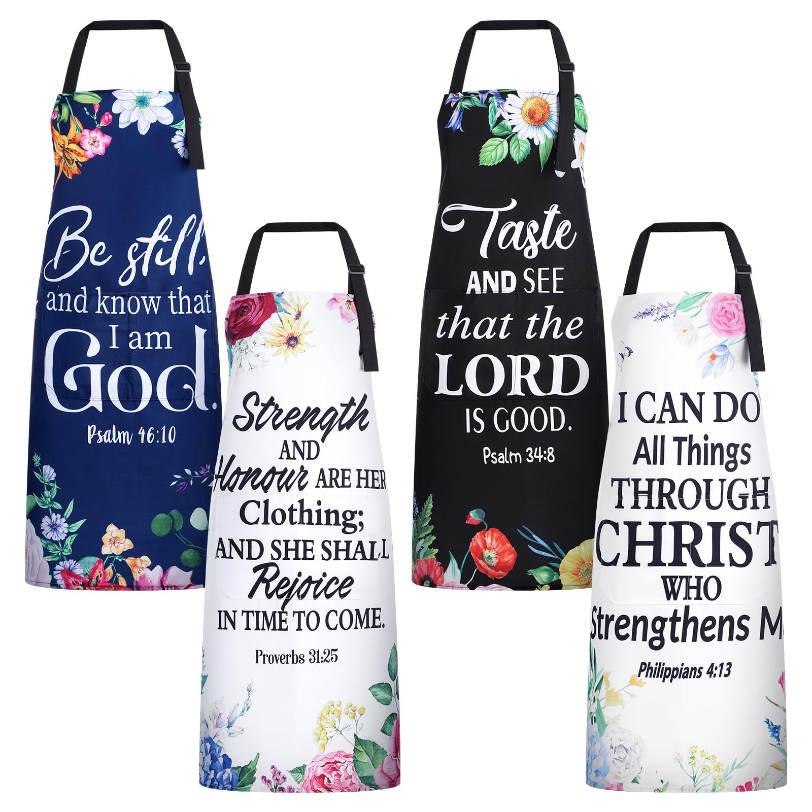 Colarr 4 Pcs Floral Christian Bible Verses Kitchen Aprons With Pockets Religious Bible Verse Aprons Inspirational Cooking Baking