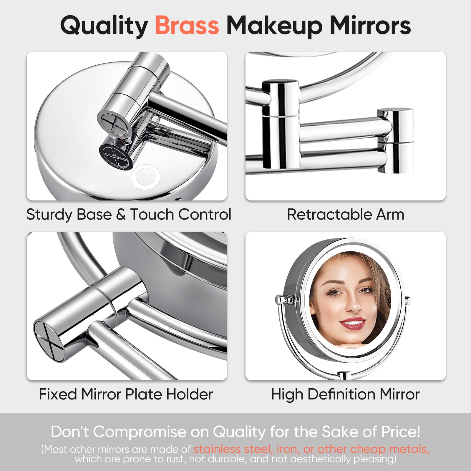 Gurun 8.5 Inch Magnifying Makeup Mirror With 3 Tones Dimmable Led Lights Double Sided Touch Control Rechargeable Vanity Mirror F