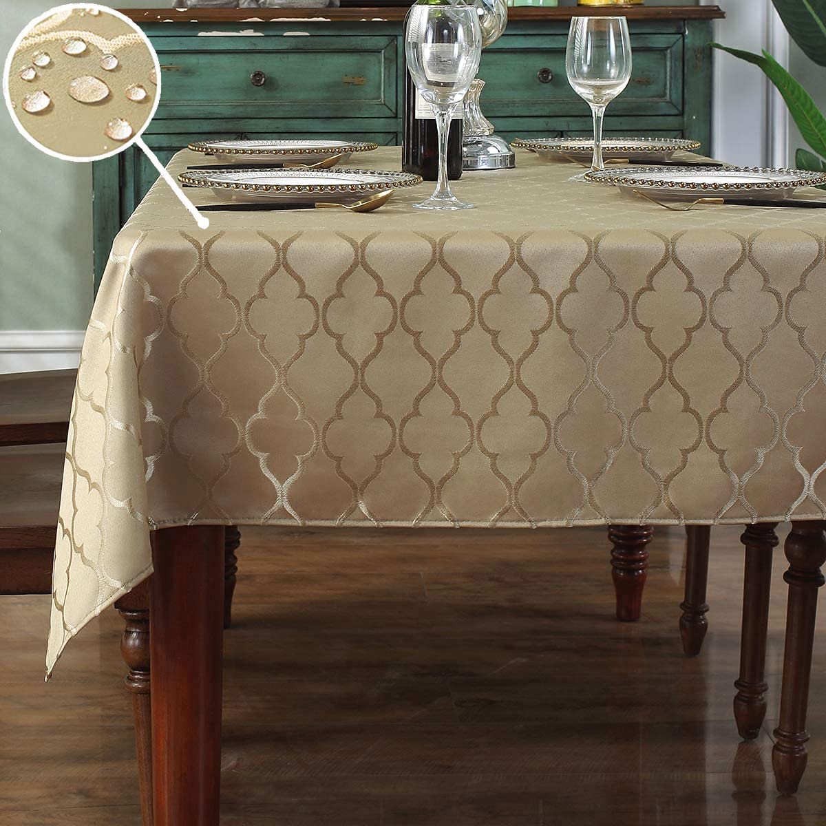 Sastybale Jacquard Tablecloth Damask Fabric Table Cloth, Water Resistant & Wrinkle Free Polyester Table Cover For Kitchen Dining