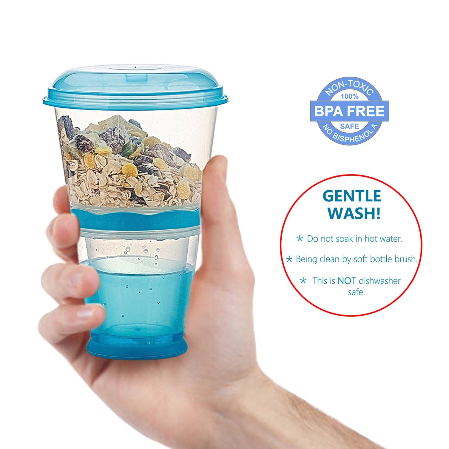 Cereal On The Go, Cup Container Breakfast Drink Milk Cups Portable Yogurt And Travel To-Go Food Containers Storage With Spoon(Bl