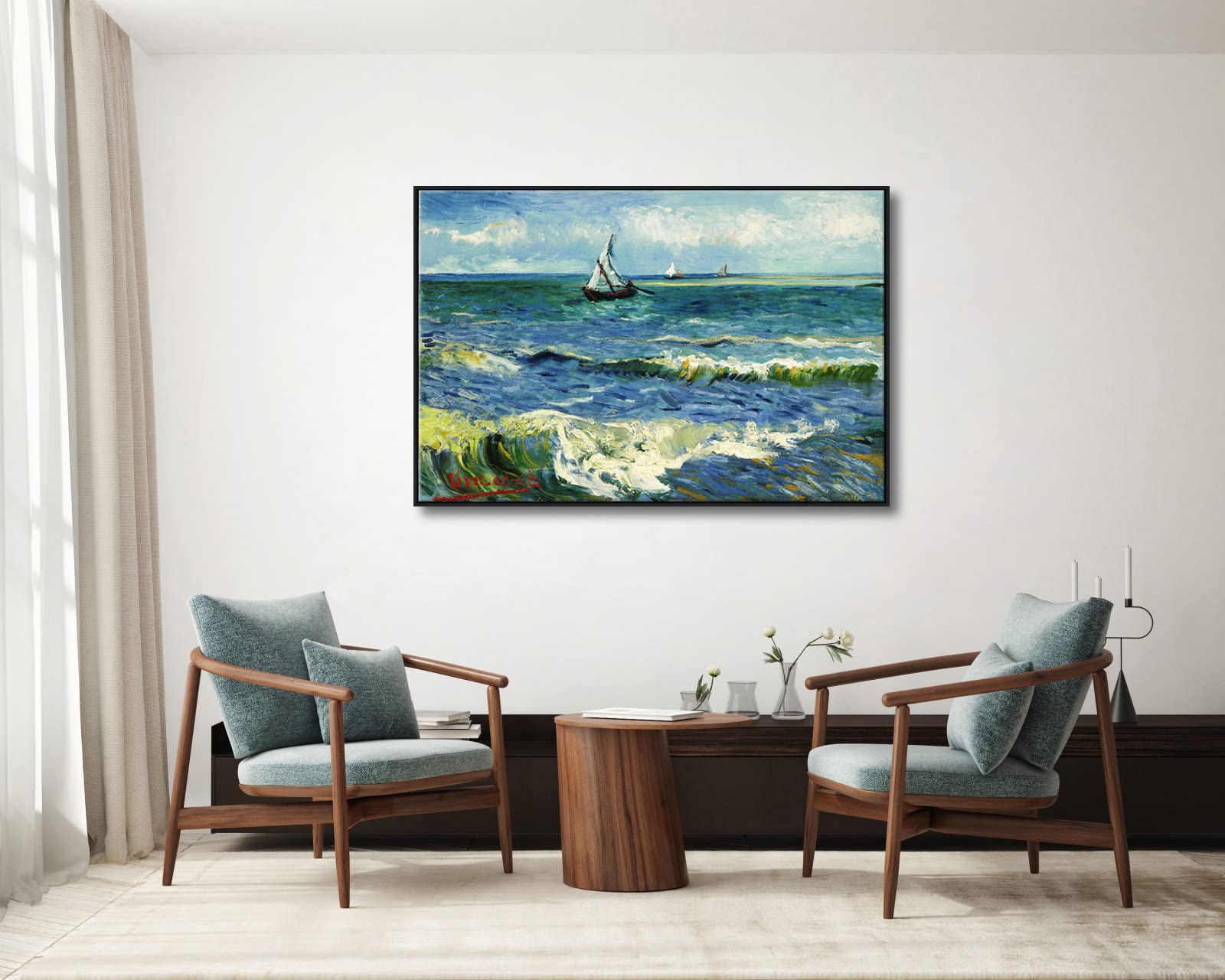 Wieco Art Extra Large Black Framed Canvas Prints Seascape At Saintes Maries By Vincent Van Gogh Modern Artwork Sea Pictures On C