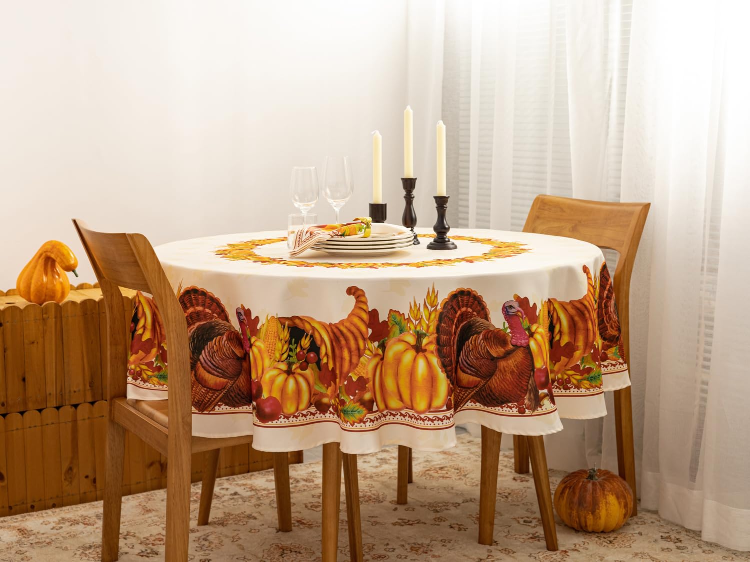 YiHomer Fall Thanksgiving Tabletop Collection for Kitchen Dining Decoration Parties Harvest, Harvest Party, Tablecloth, 70 Round