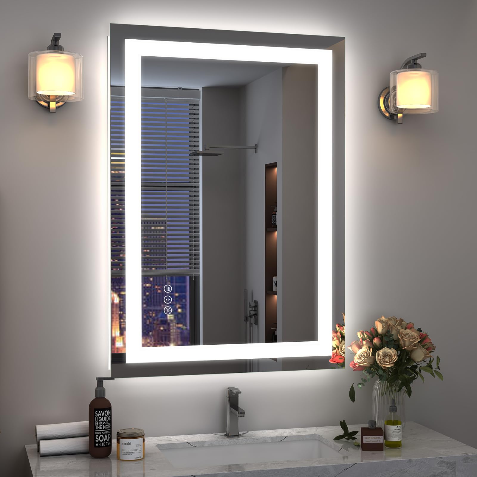 ODDSAN 24x36 LED Mirror for Bathroom  Lighted Vanity Mirror for Wall  Dimmable  Anti-Fog  Shatter-Proof  ETL Listed (Front Lights + Backlit)