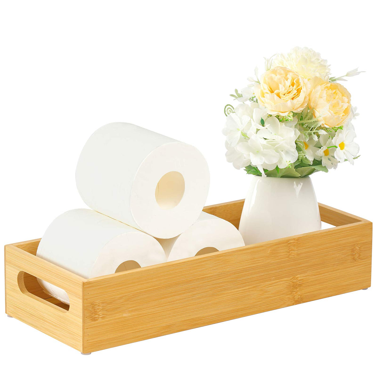 Vitviti Toilet Tray, Bamboo Toilet Paper Storage With Handles, Toilet Tissue Holder Organizer Box Basket, For Toilet Tank/Bathro