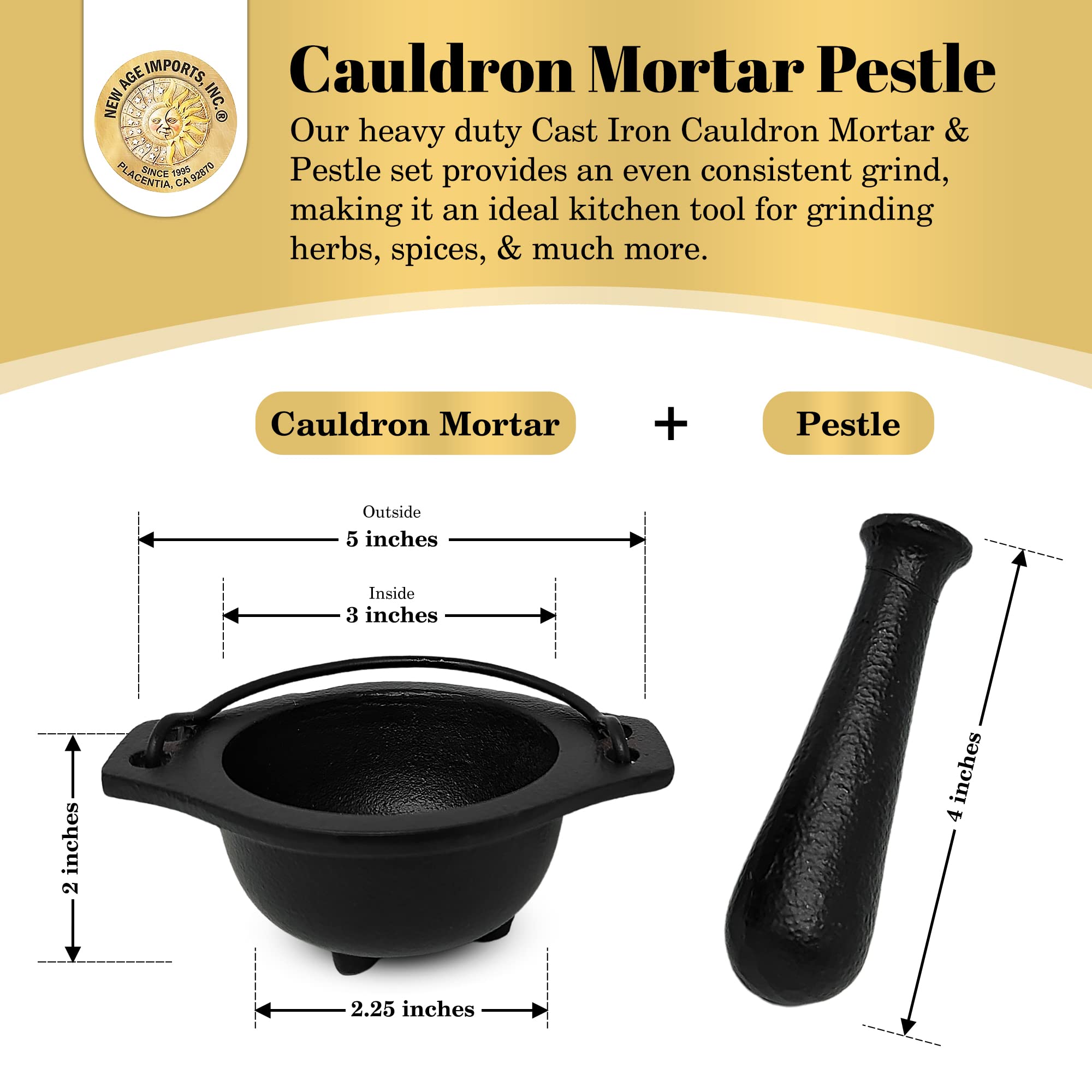 Cast Iron Cauldron Mortar and Pestle Set